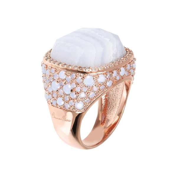 Chevalier Ring with Pavé Square Natural Stone and Cubic Zirconia