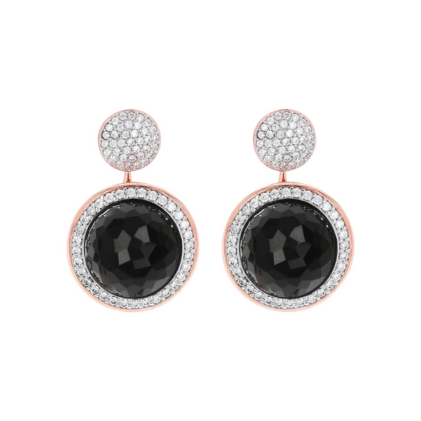 Pendant Earrings with Round Natural Stone and Pavé in Cubic Zirconia