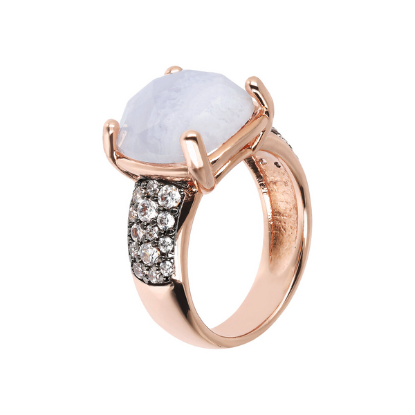 Cocktail Ring with Faceted Natural Stone and Pavé