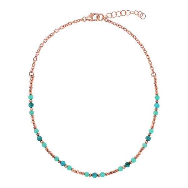 Collier ras de cou chaîne Rolo avec petites perles et pierres naturelles facettées