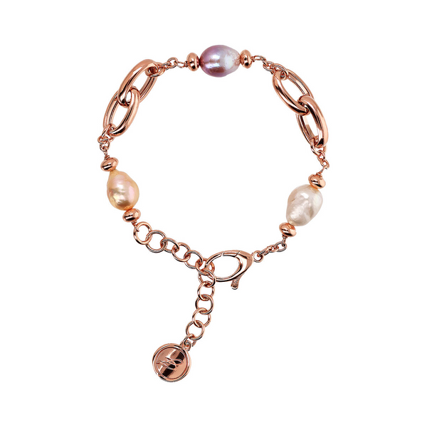 Bracelet with Braided Links and Multicolor Freshwater Baroque Pearls Ø 9/11 mm