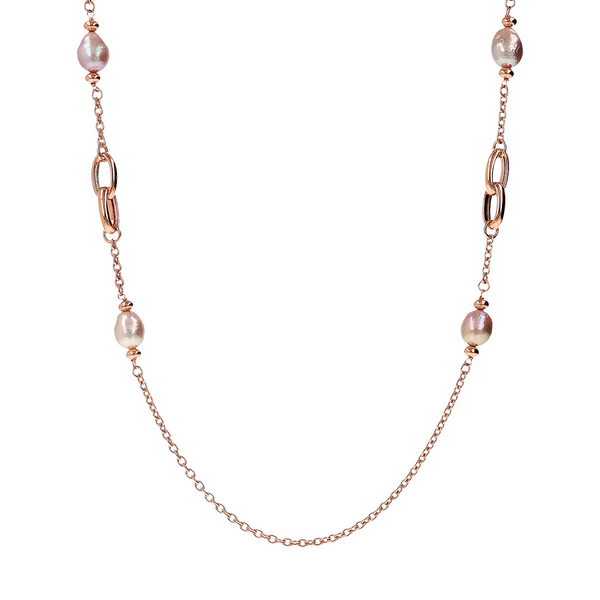 Long Necklace with Intertwined Links and Multicolor Freshwater Baroque Pearls Ø 9/11 mm