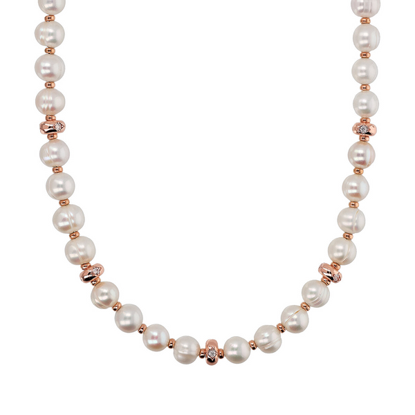 Choker Necklace with Etoile Rondelle and Circled White Freshwater Pearls Ø 8.5/9.5 mm