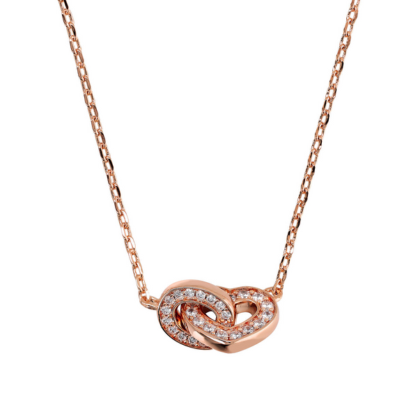 Forzatina Chain Necklace with Double Pavé Heart Pendant and Oval Link