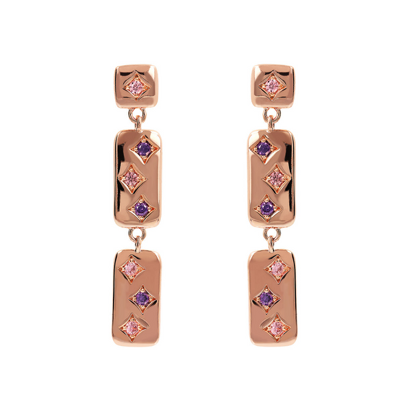 Étoile Pendant Earrings with Rectangular Elements and Light Points in Cubic Zirconia