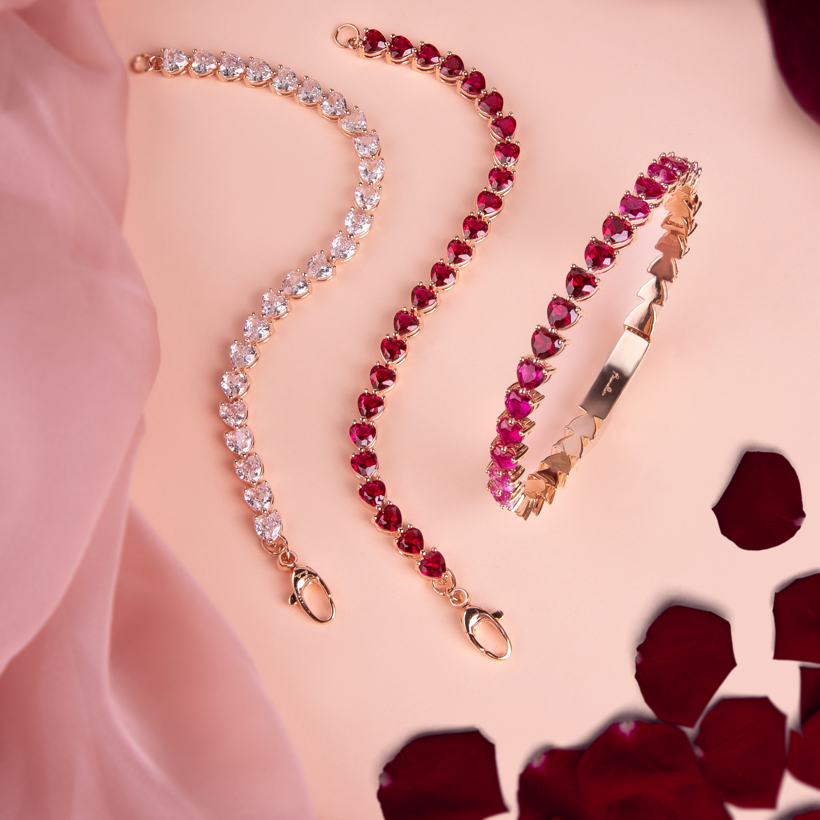 Regali di San Valentino per Lei, gioielli con Cuori in Cubic Zirconia rosse