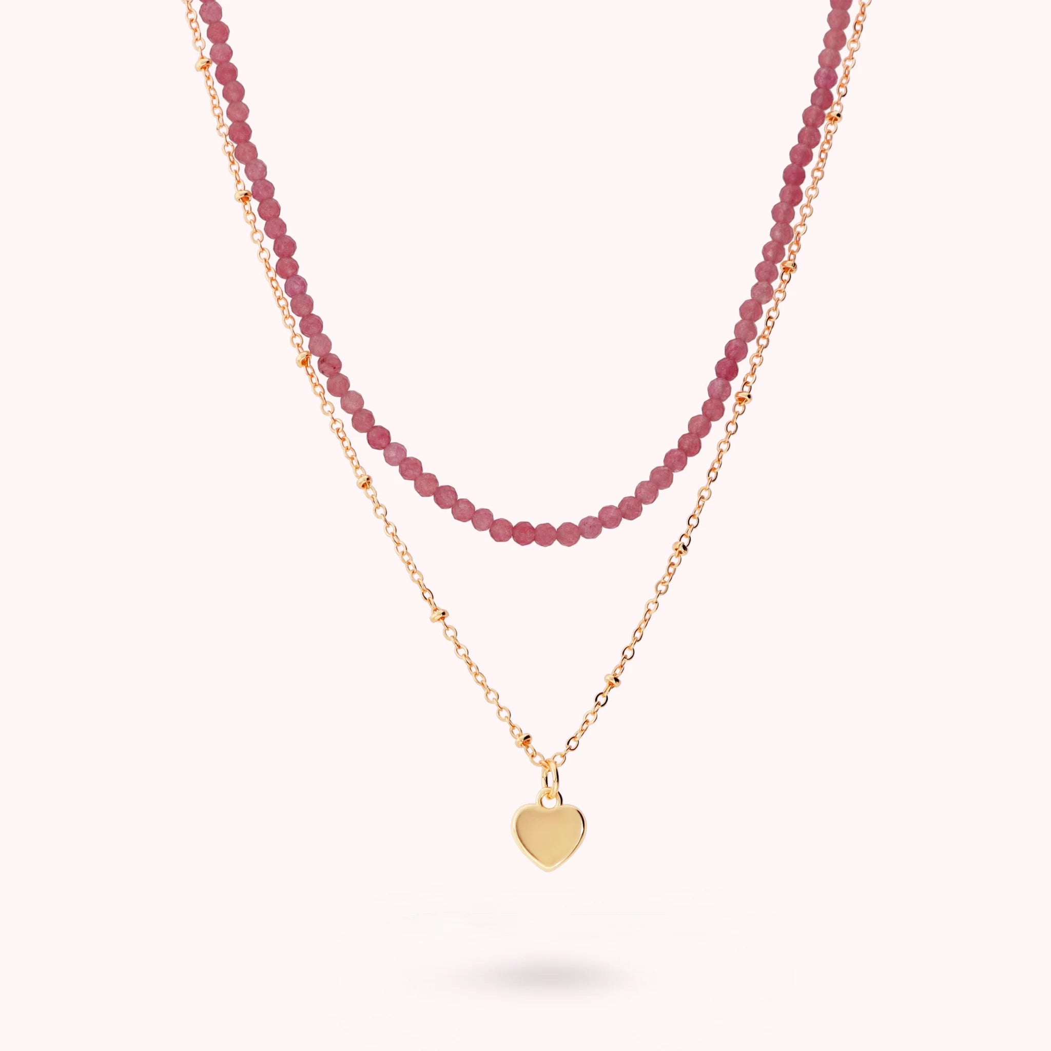 Collana Golden Multifilo con Ciondolo Cuore e Pietre Naturali