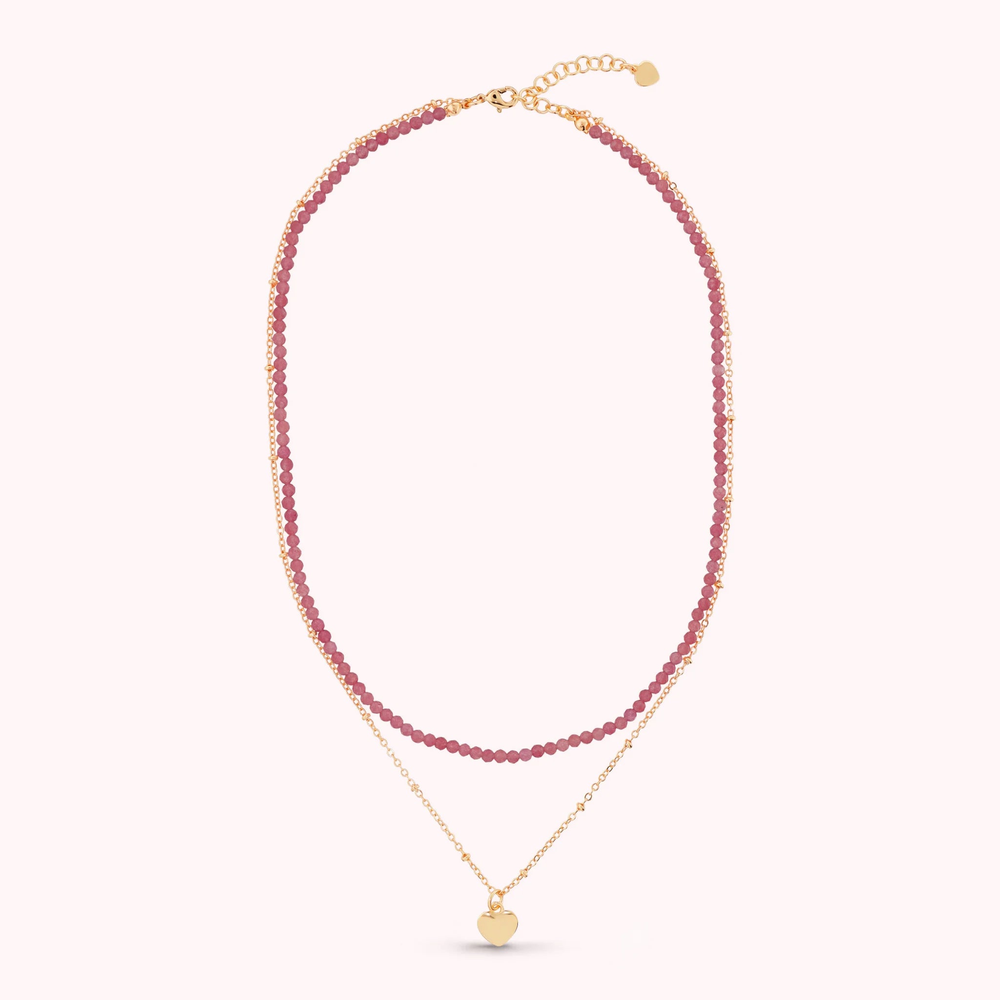 Collier multifils avec pendentif cœur et pierres naturelles