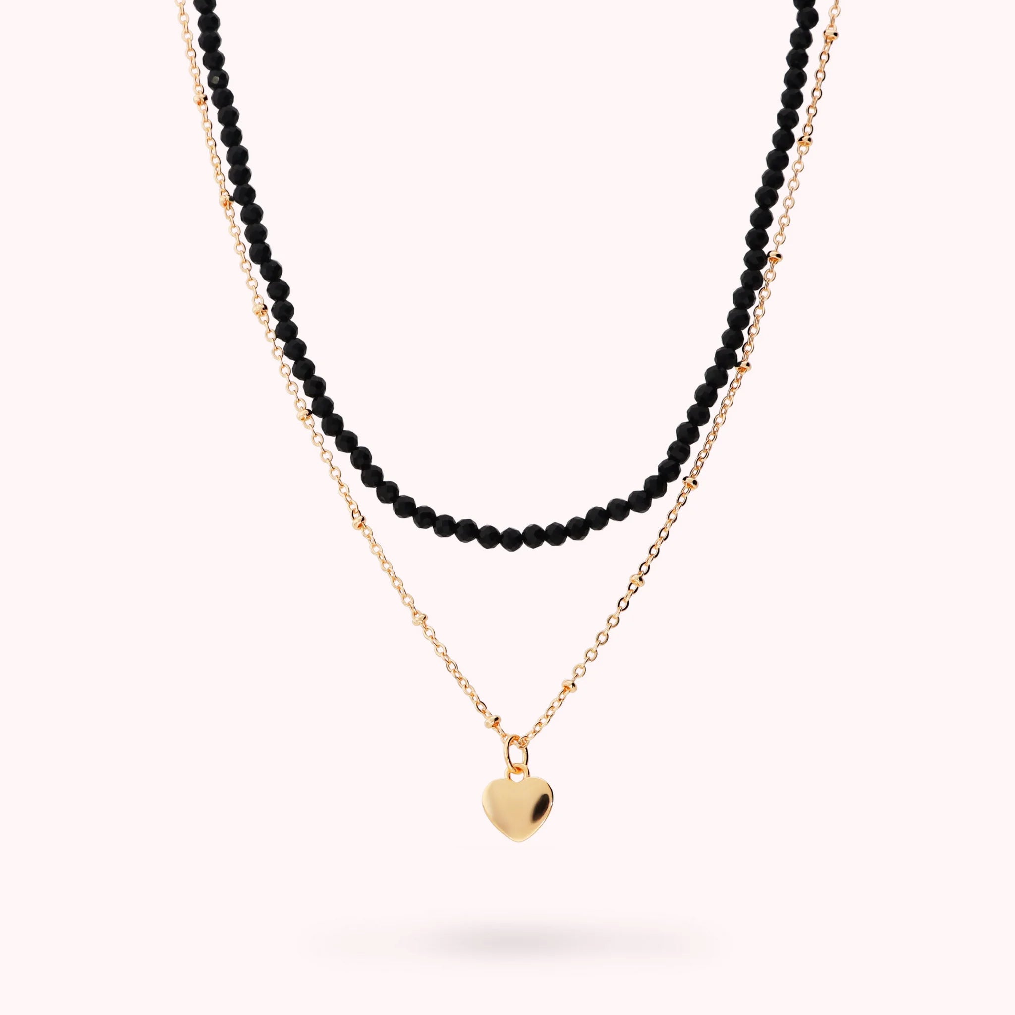 Collana Golden Multifilo con Ciondolo Cuore e Pietre Naturali