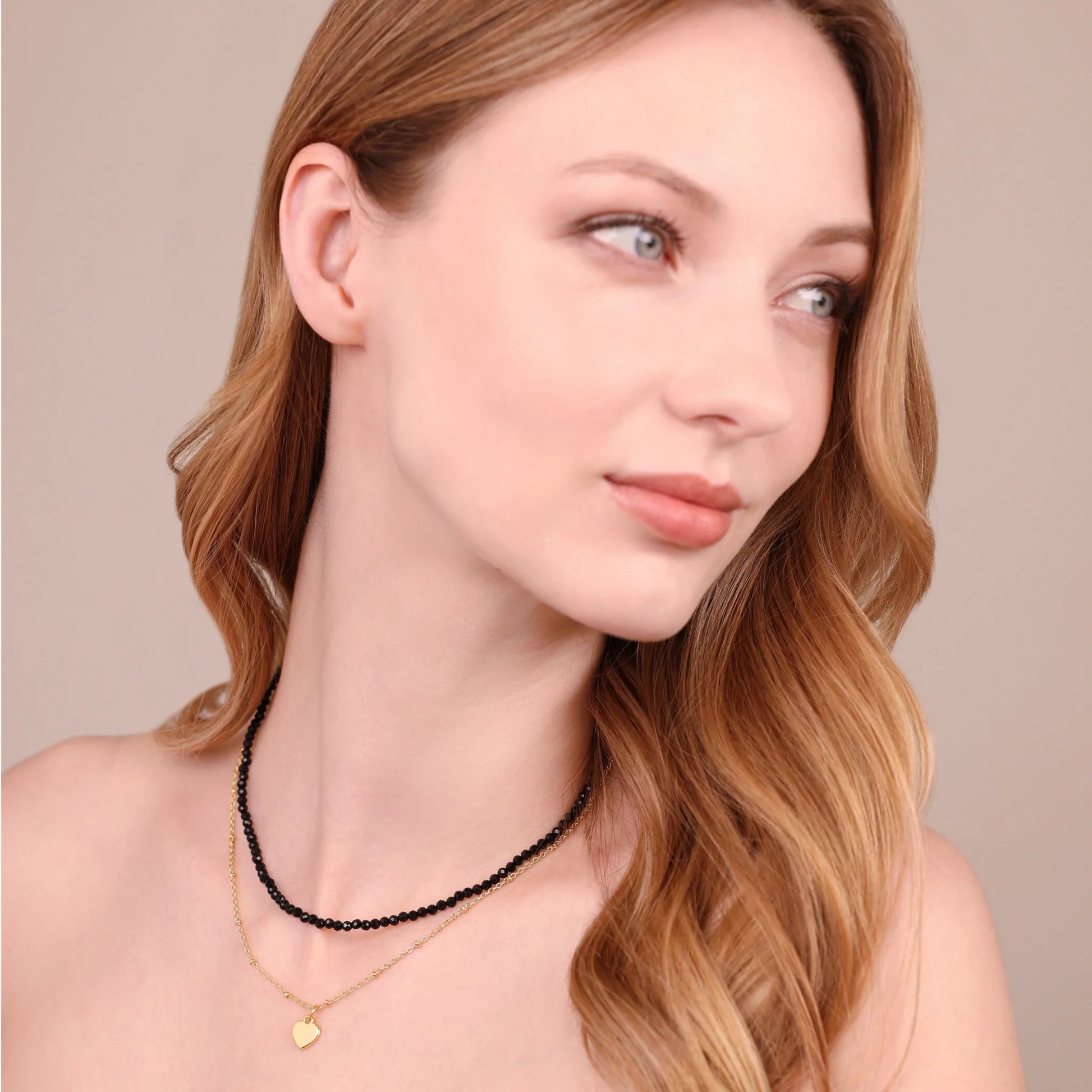 Collana Golden Multifilo con Ciondolo Cuore e Pietre Naturali