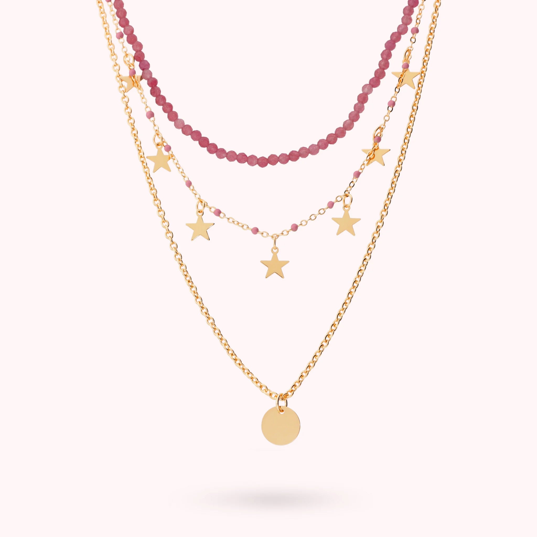 Collana Multifilo Golden con Ciondoli Stella e Pietre Naturali