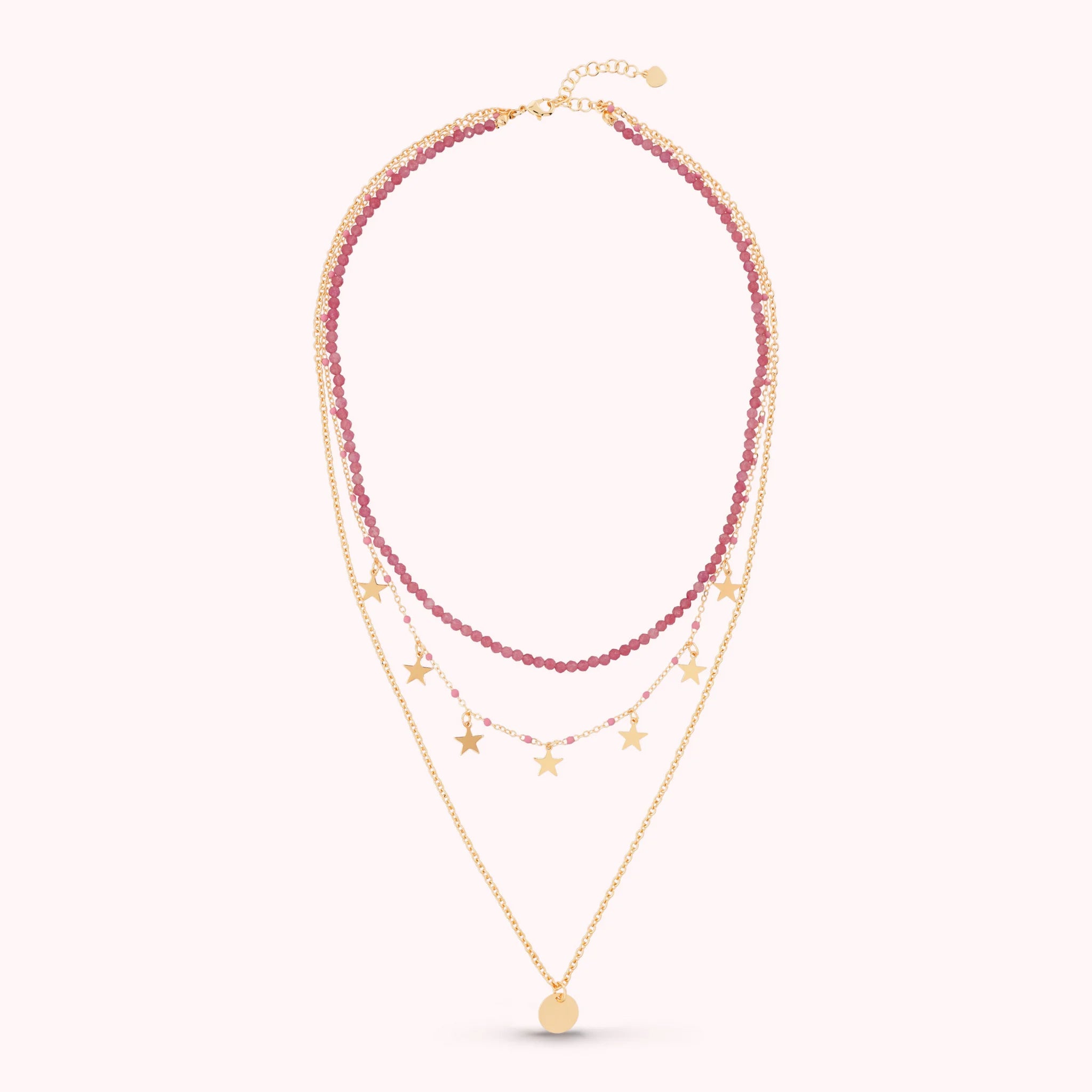 Mehrsträngige goldene Kette mit Sternanhängern und Natursteinen