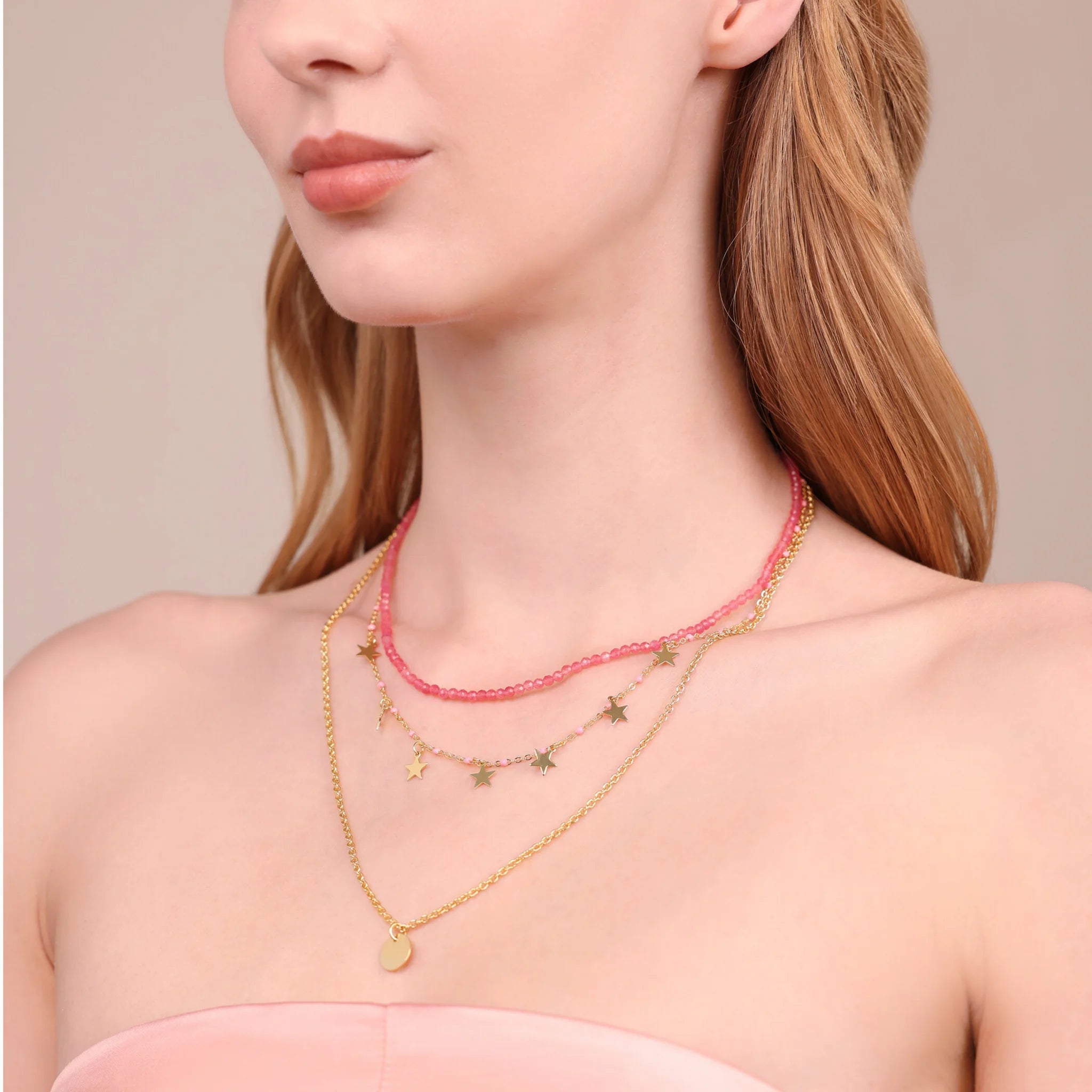 Collana Multifilo Golden con Ciondoli Stella e Pietre Naturali