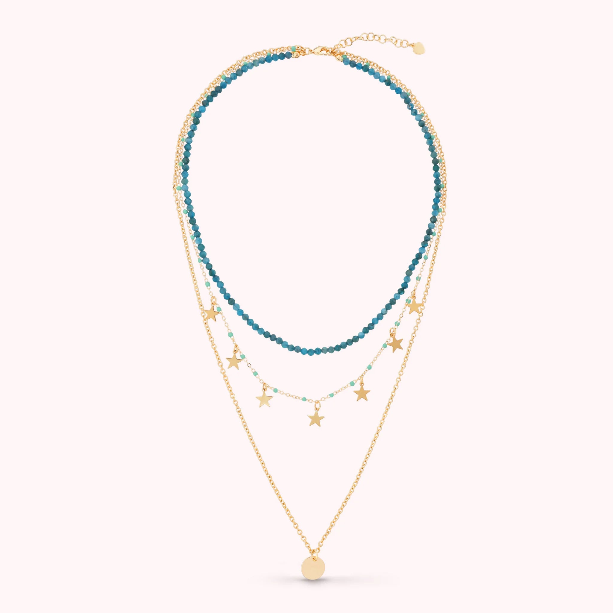 Mehrsträngige goldene Kette mit Sternanhängern und Natursteinen