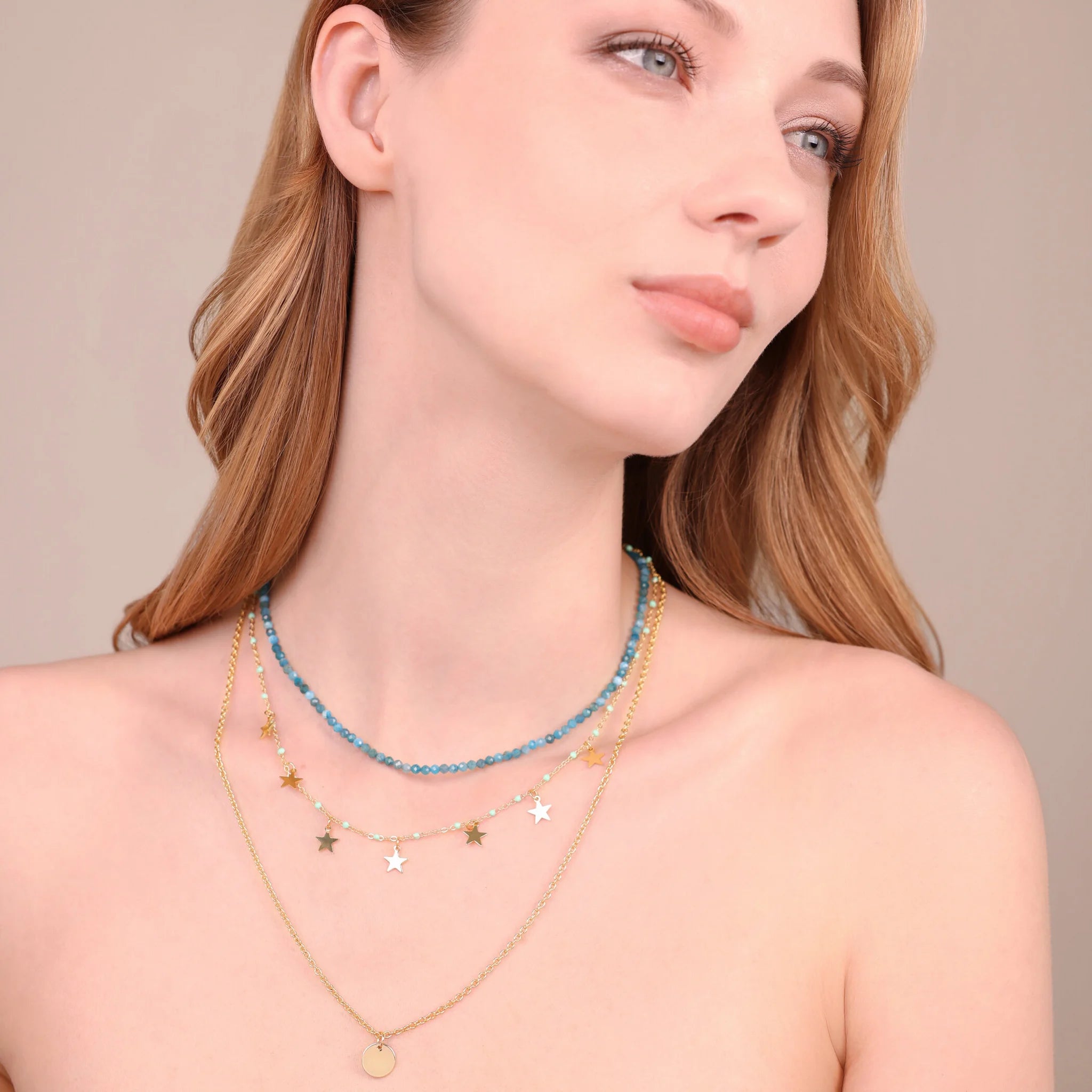 Collana Multifilo Golden con Ciondoli Stella e Pietre Naturali