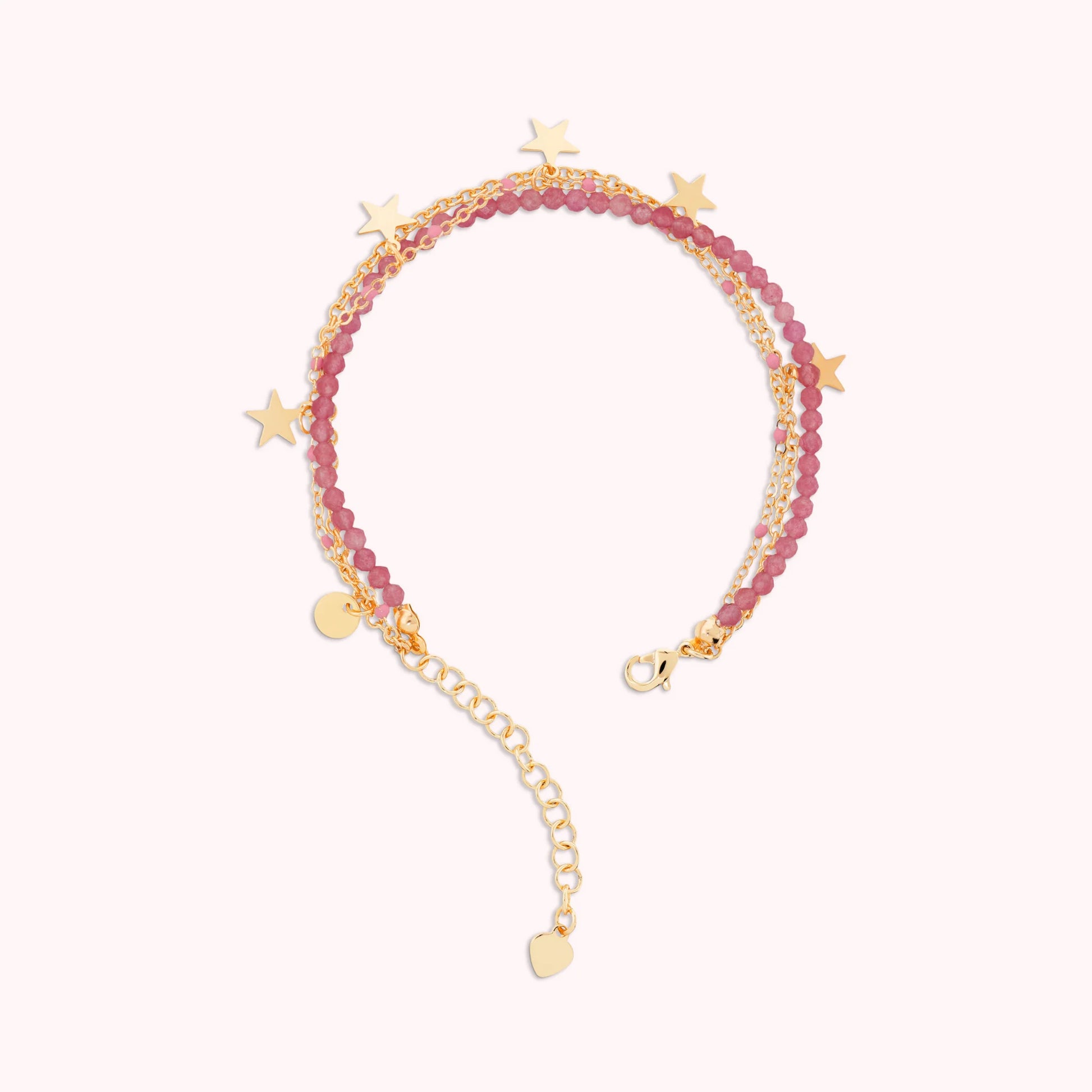 Bracelet Multi-fils Doré avec Pendentifs Étoiles et Pierres Naturelles