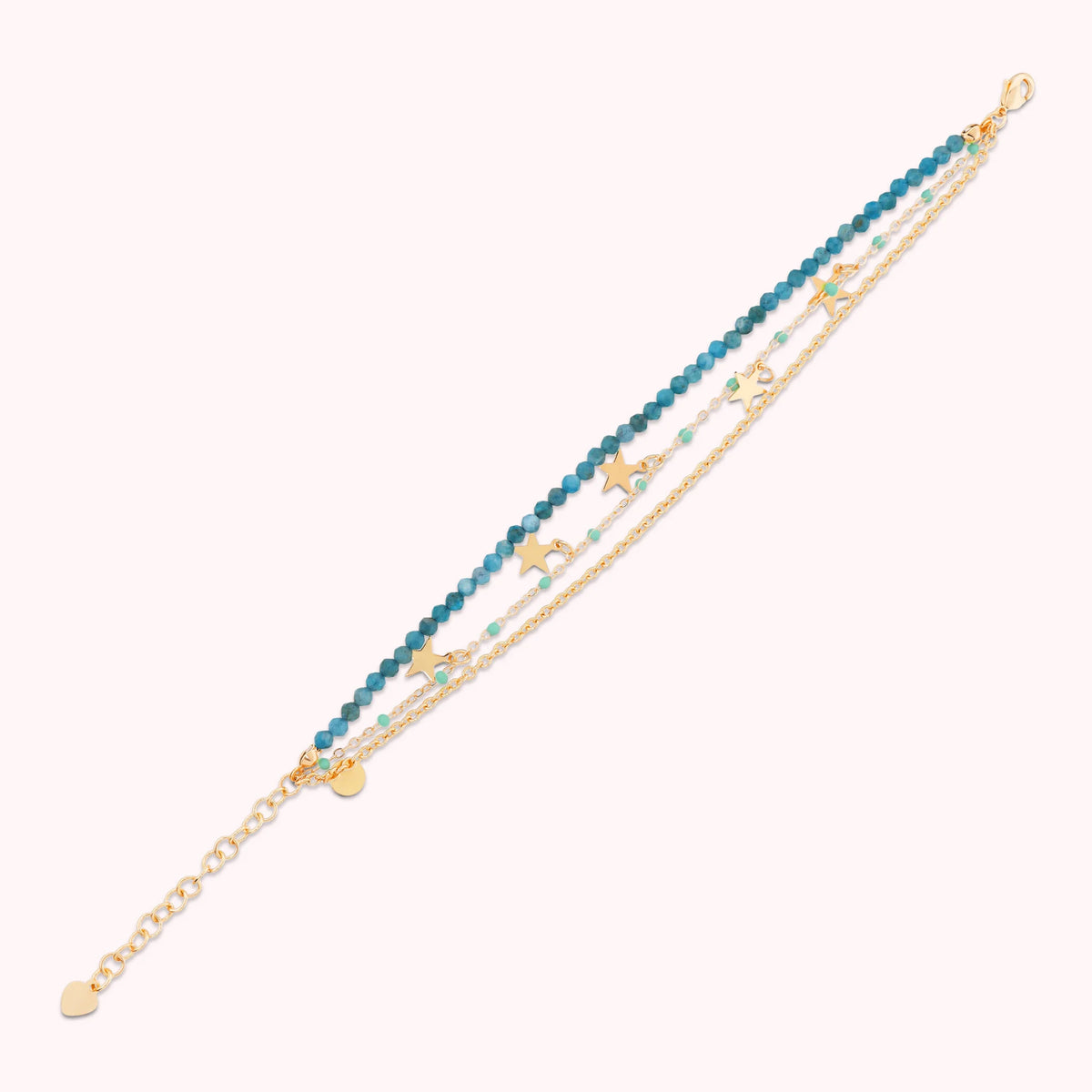 Golden Multistrand Bracelet with Star Pendants and Natural Stones