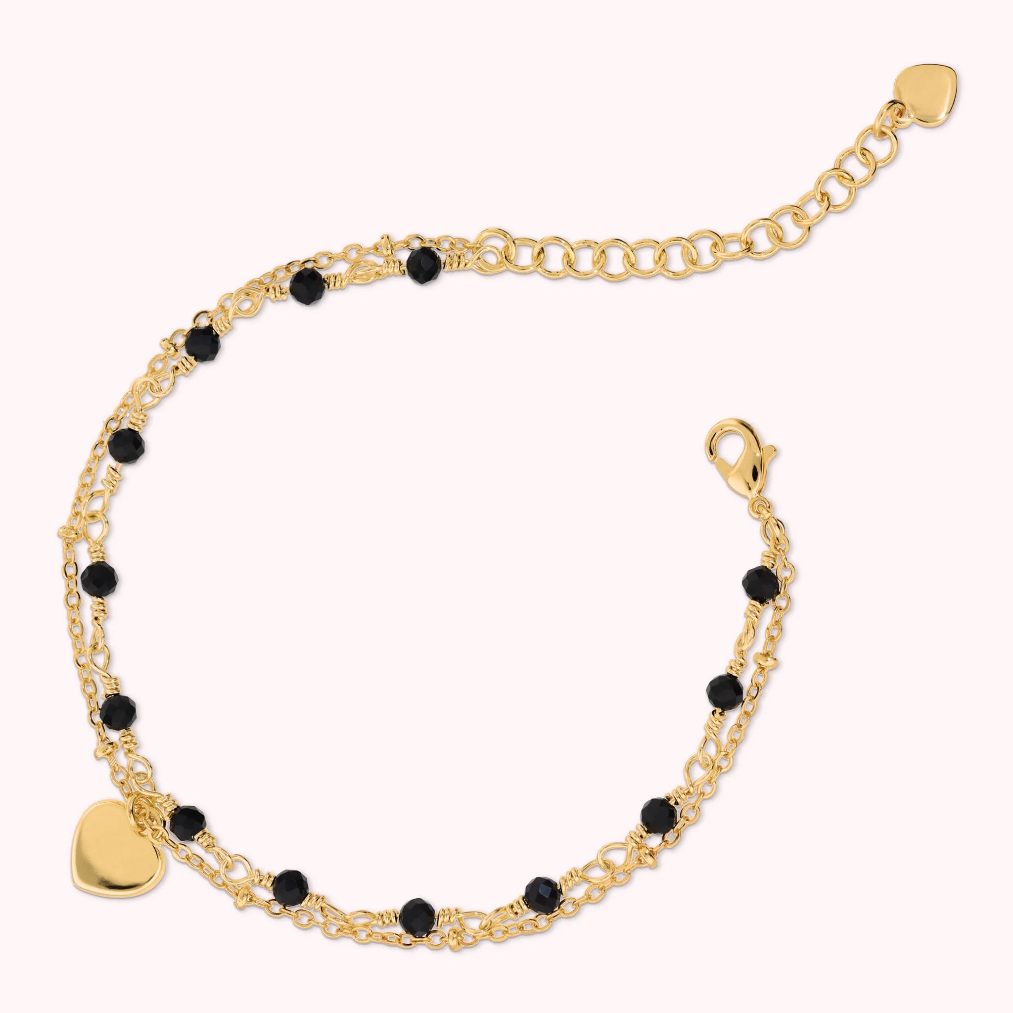 Golden Multistrand Rosary Bracelet with Heart Pendant and Natural Quartzite Stones