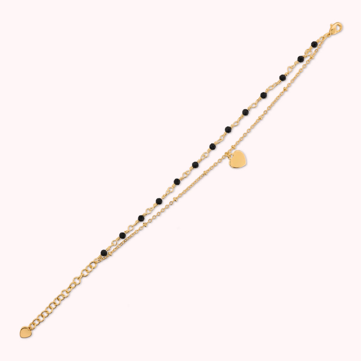 Golden Multistrand Rosary Bracelet with Heart Pendant and Natural Quartzite Stones