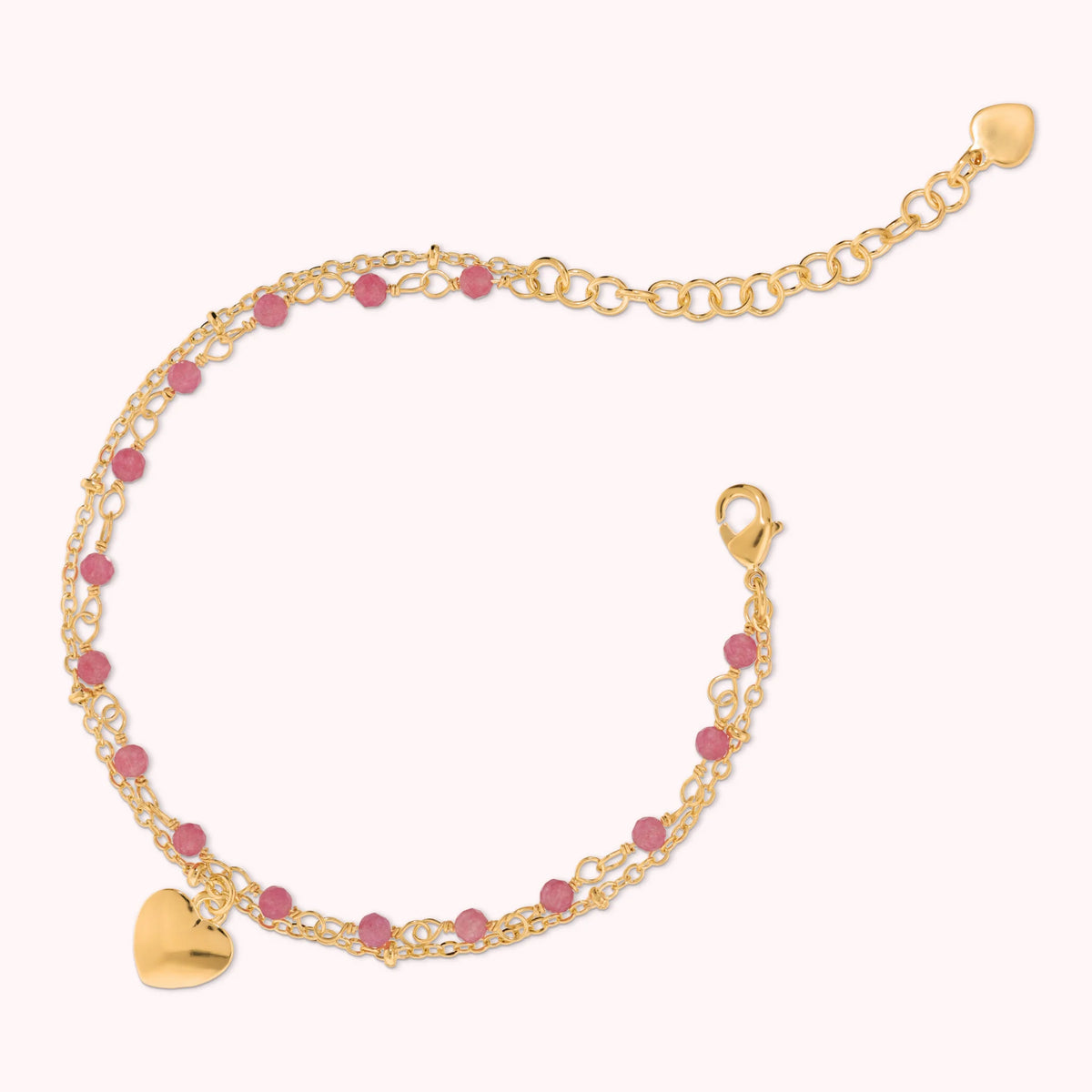 Bracelet Rosaire Doré Multi-fils avec Pendentif Cœur et Pierres Naturelles de Quartzite