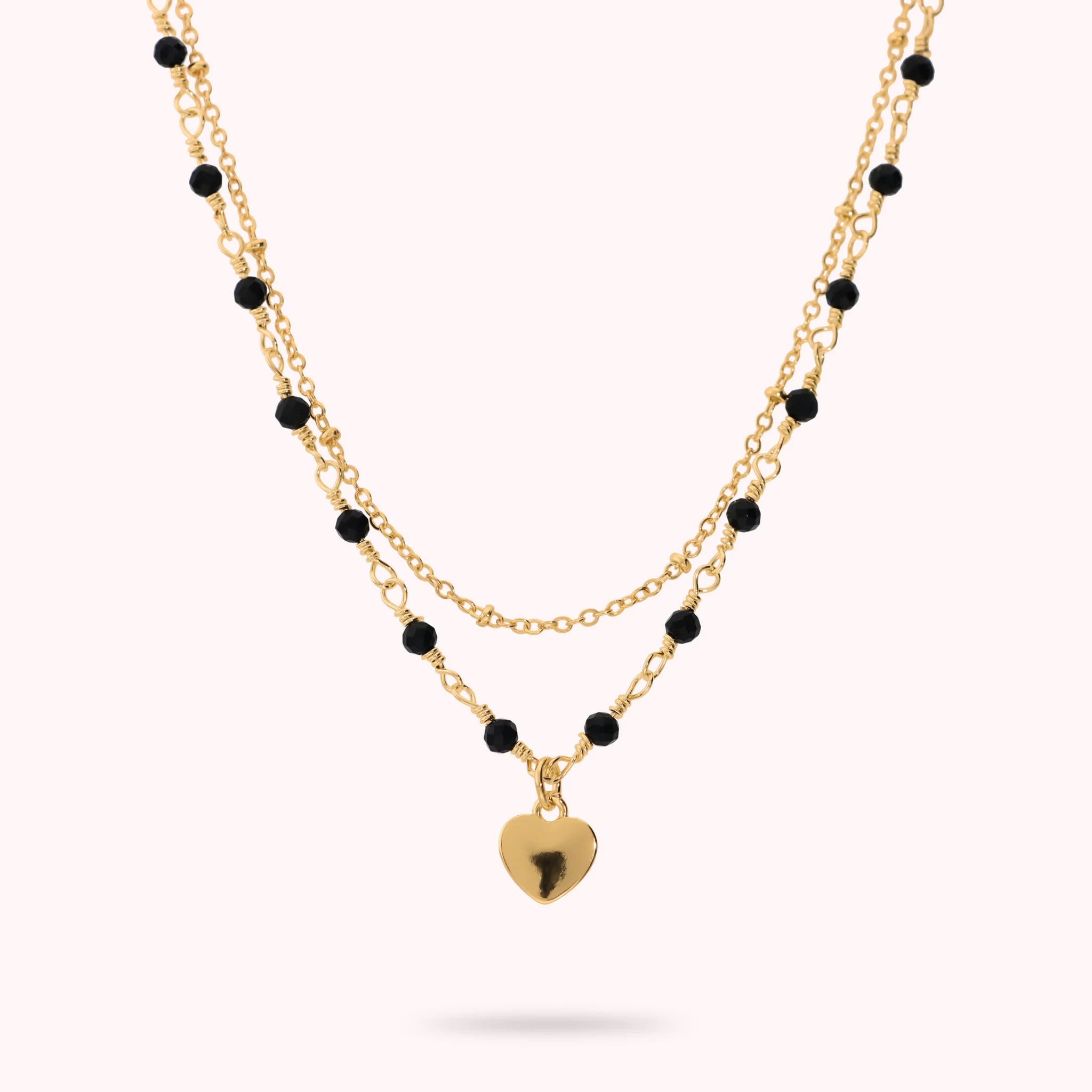 Collana Rosario Golden Multifilo con Ciondolo Cuore e Pietre Naturali di Quarzite
