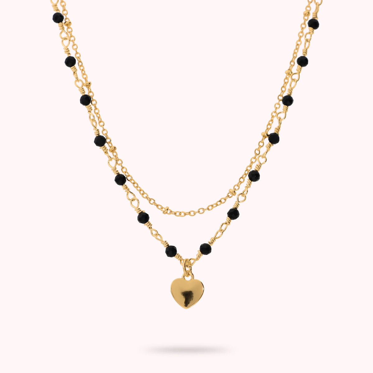 Collana Rosario Golden Multifilo con Ciondolo Cuore e Pietre Naturali di Quarzite