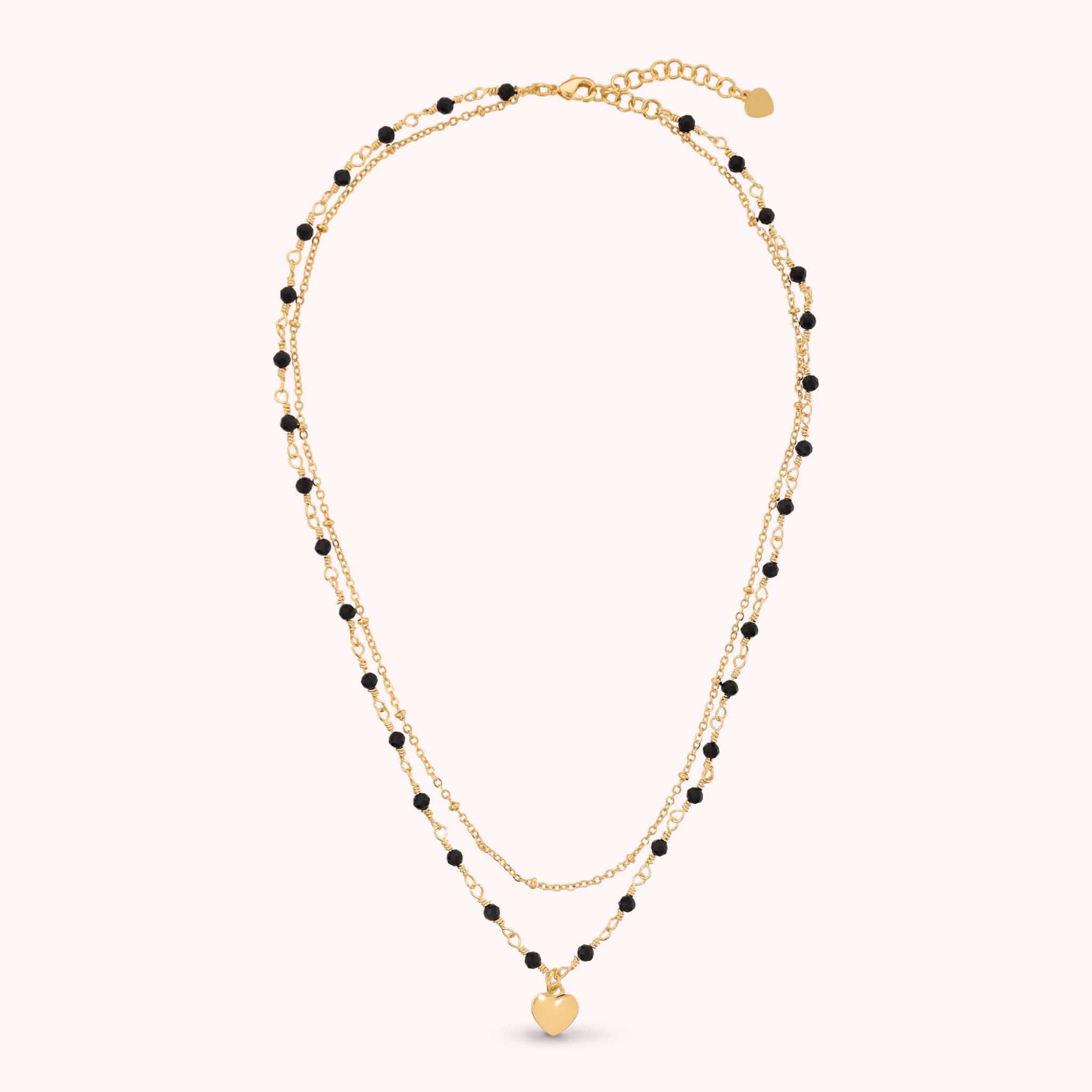 Collana Rosario Golden Multifilo con Ciondolo Cuore e Pietre Naturali di Quarzite