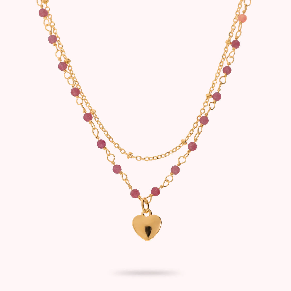 Collana Rosario Golden Multifilo con Ciondolo Cuore e Pietre Naturali di Quarzite