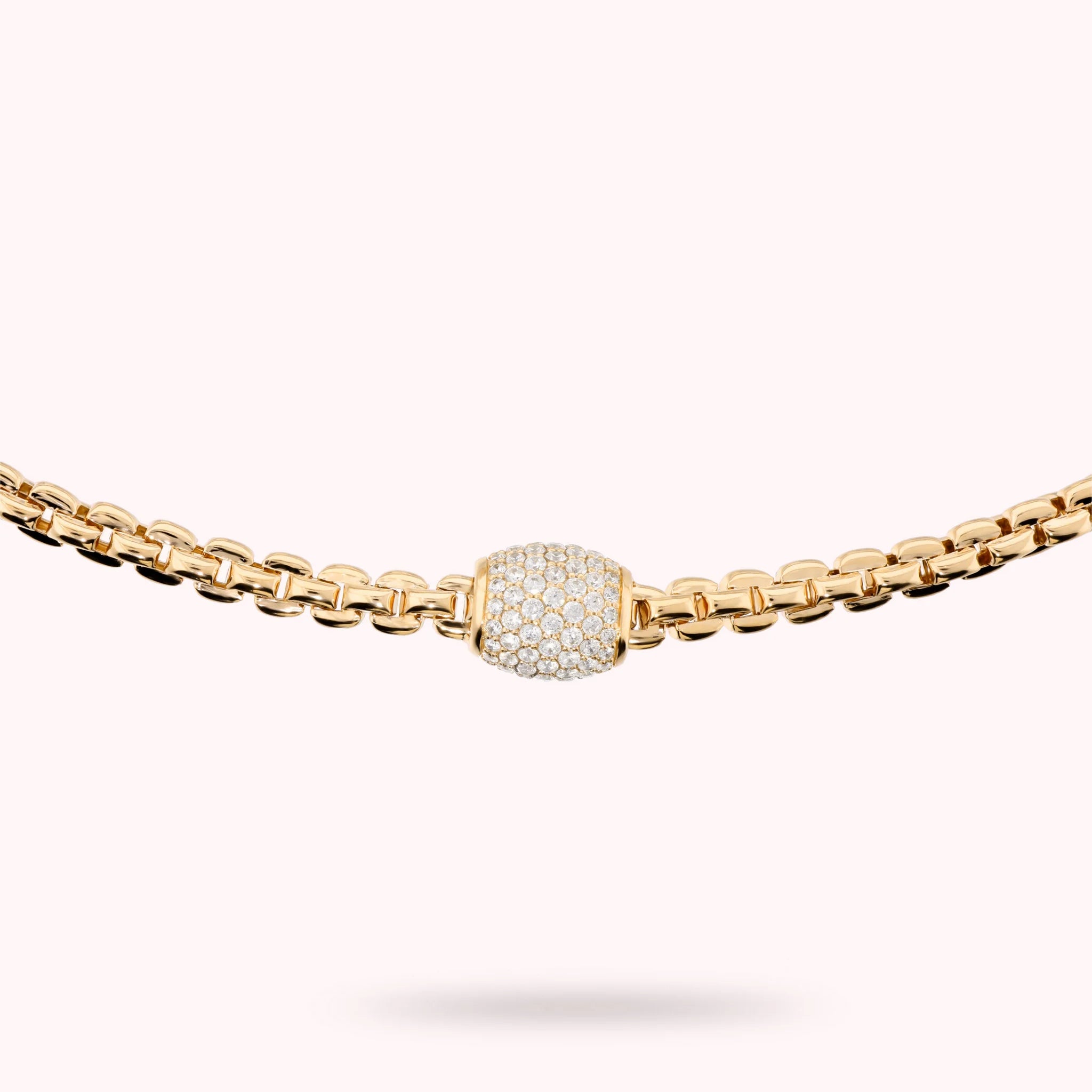 Squared Rolo Chain Necklace with Cubic Zirconia Pavé