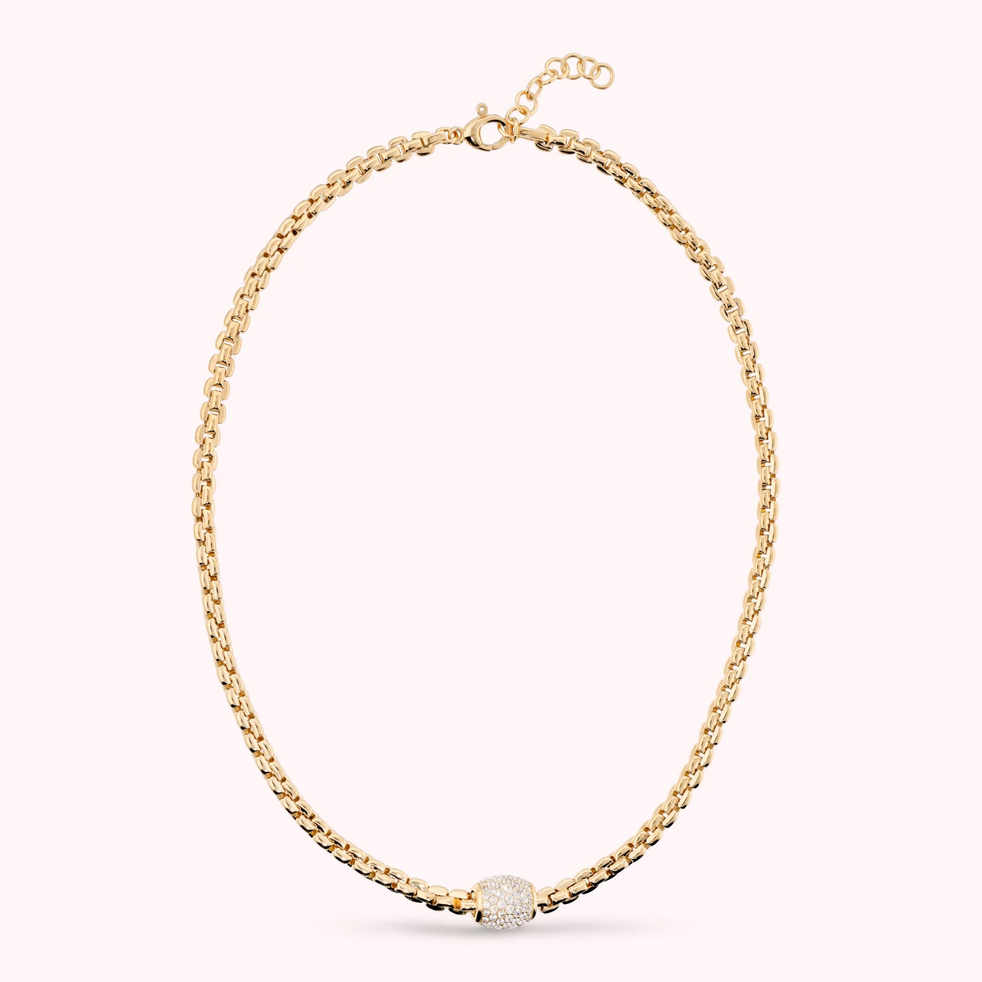 Squared Rolo Chain Necklace with Cubic Zirconia Pavé