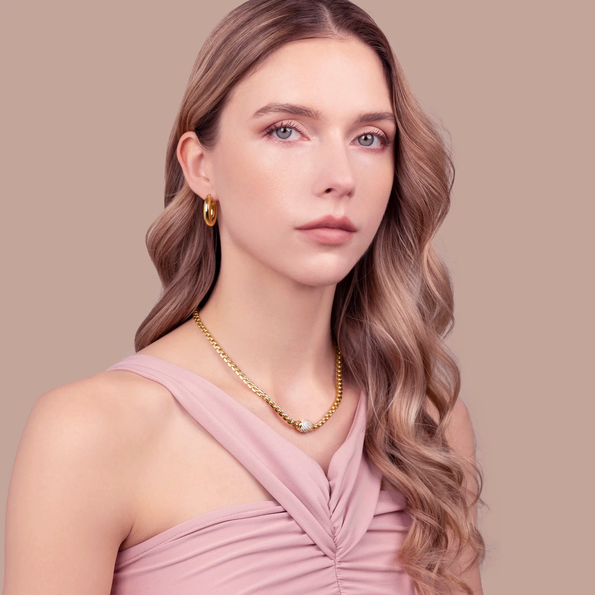 Collana Maglia Rolo Squadrata con Pavé di Cubic Zirconia