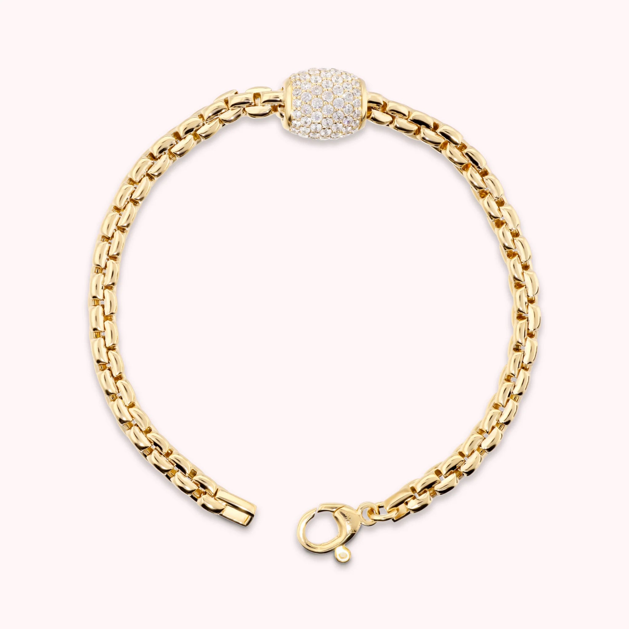 Squared Rolo Chain Bracelet with Cubic Zirconia Pavé