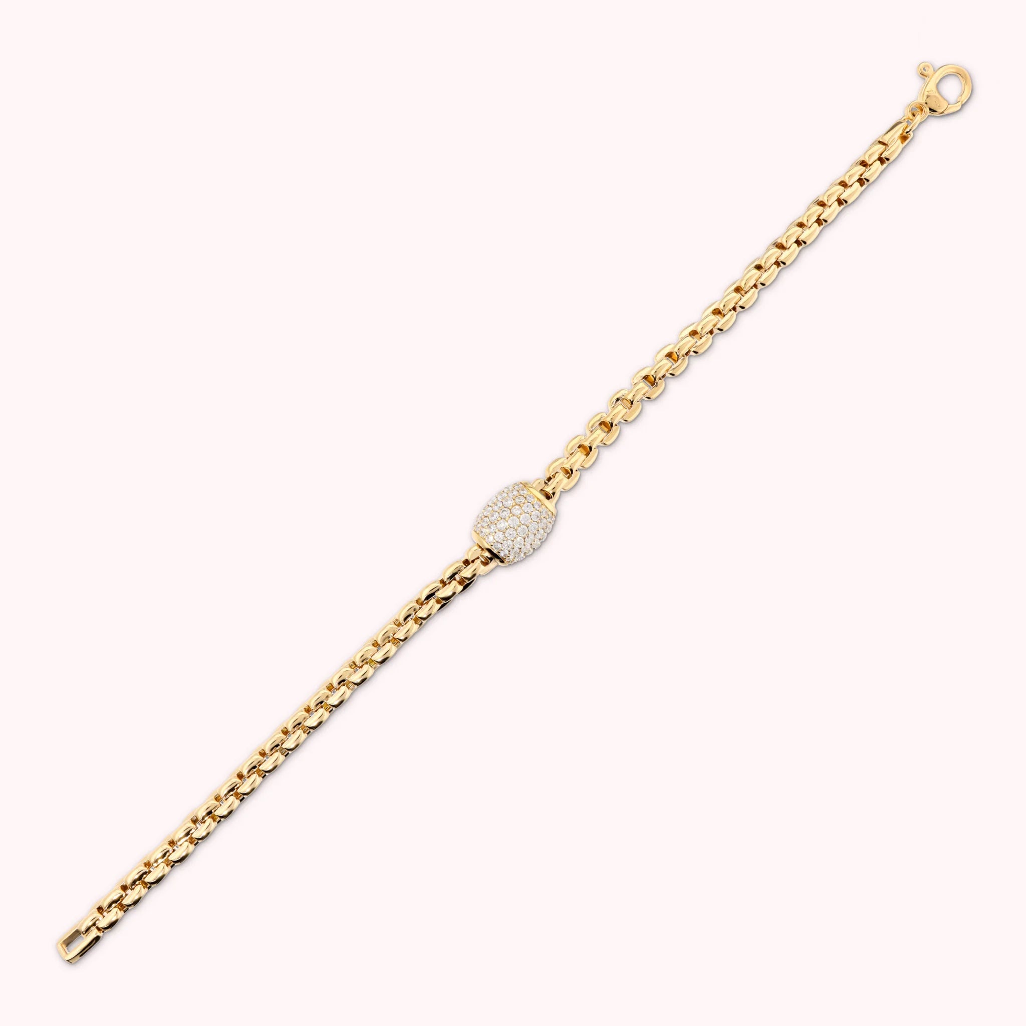Squared Rolo Chain Bracelet with Cubic Zirconia Pavé