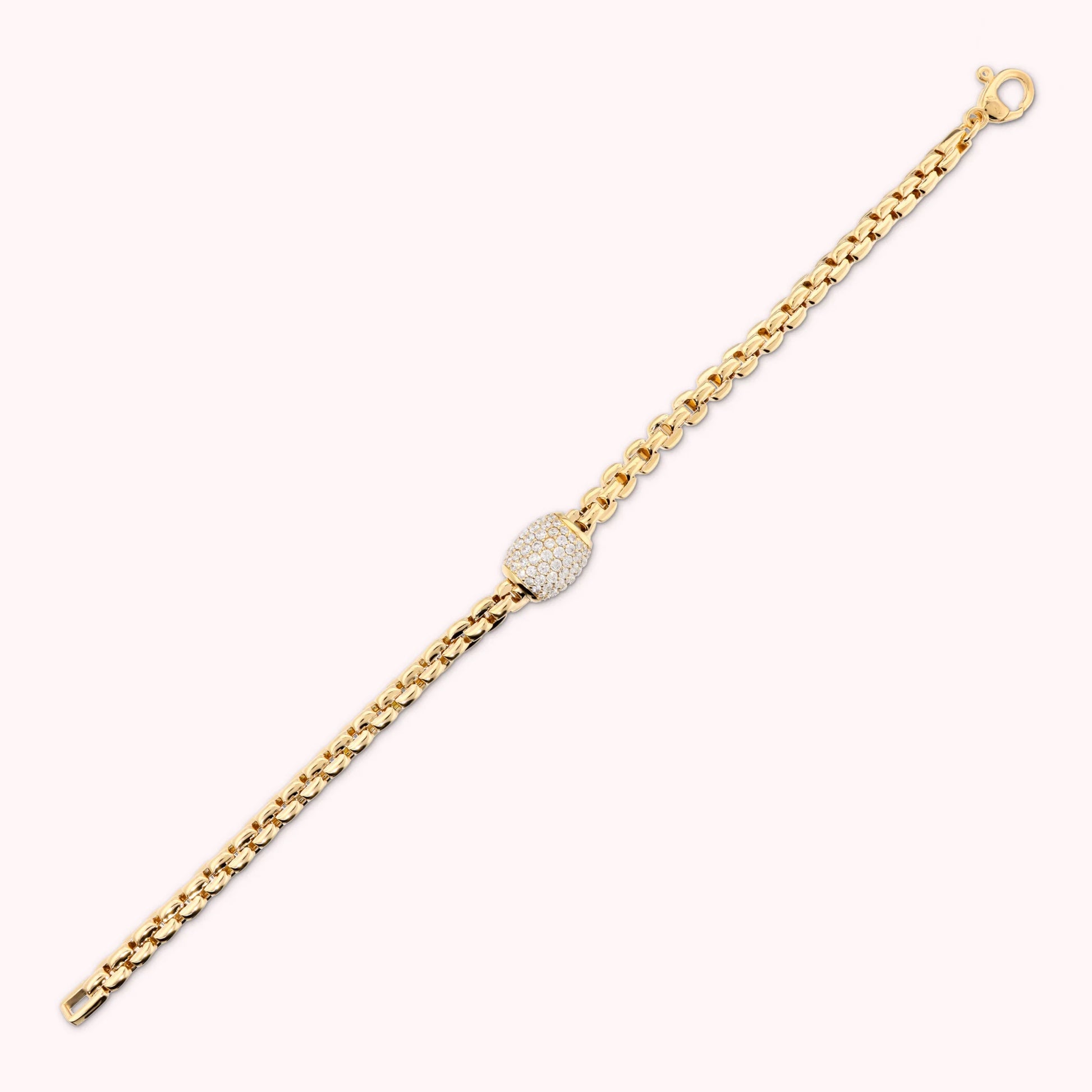 Squared Rolo Chain Bracelet with Cubic Zirconia Pavé