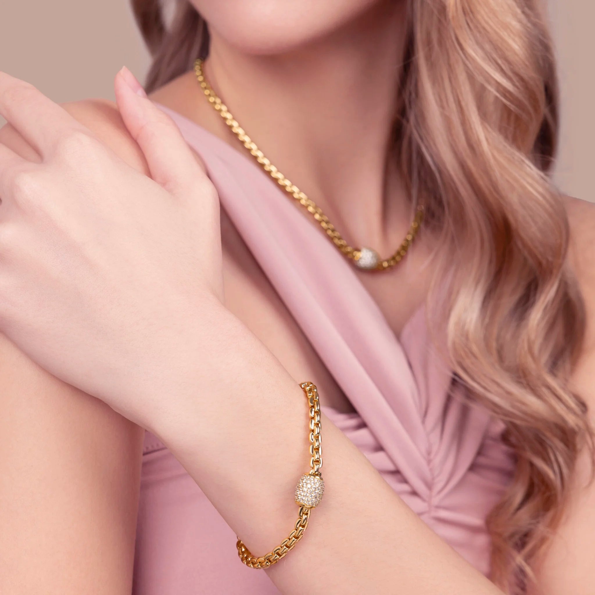 Squared Rolo Chain Bracelet with Cubic Zirconia Pavé