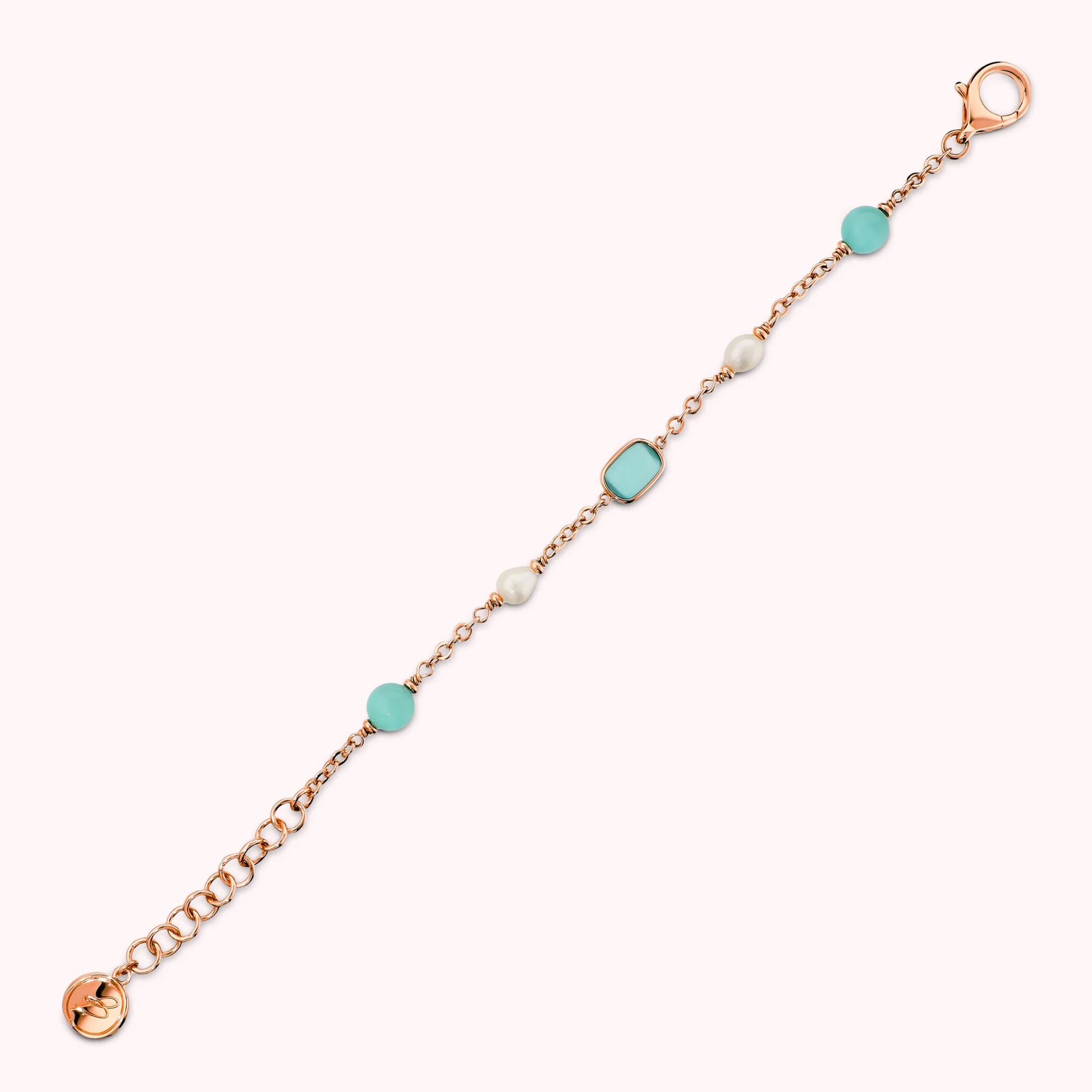 Bracciale con Pietre Effetto Occhio di Gatto e Perle d'Acqua Dolce