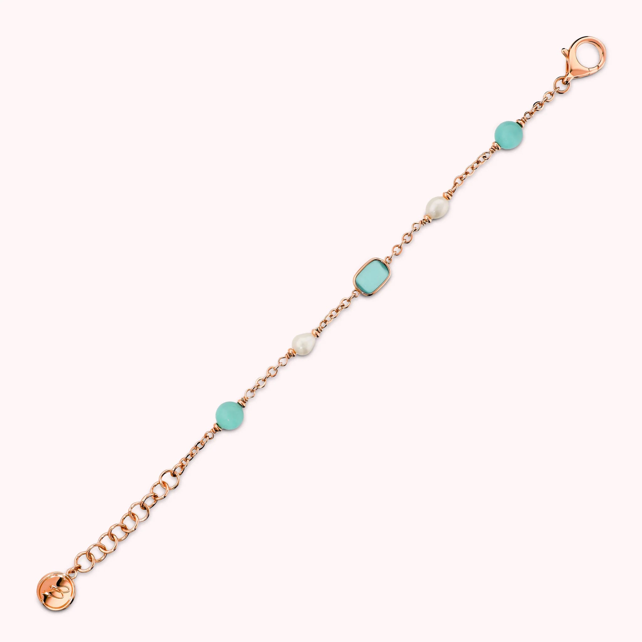 Bracciale con Pietre Effetto Occhio di Gatto e Perle d'Acqua Dolce
