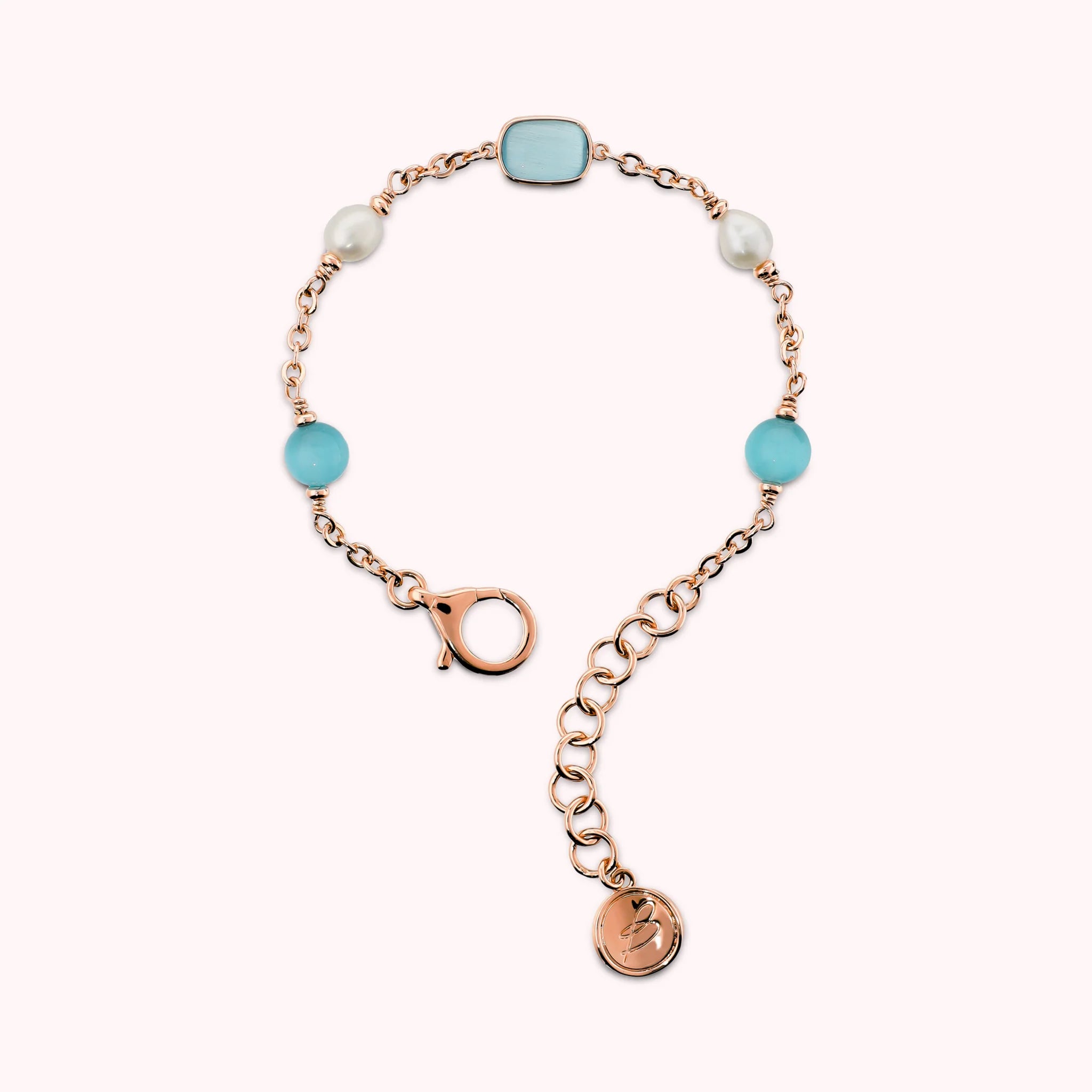 Bracciale con Pietre Effetto Occhio di Gatto e Perle d'Acqua Dolce