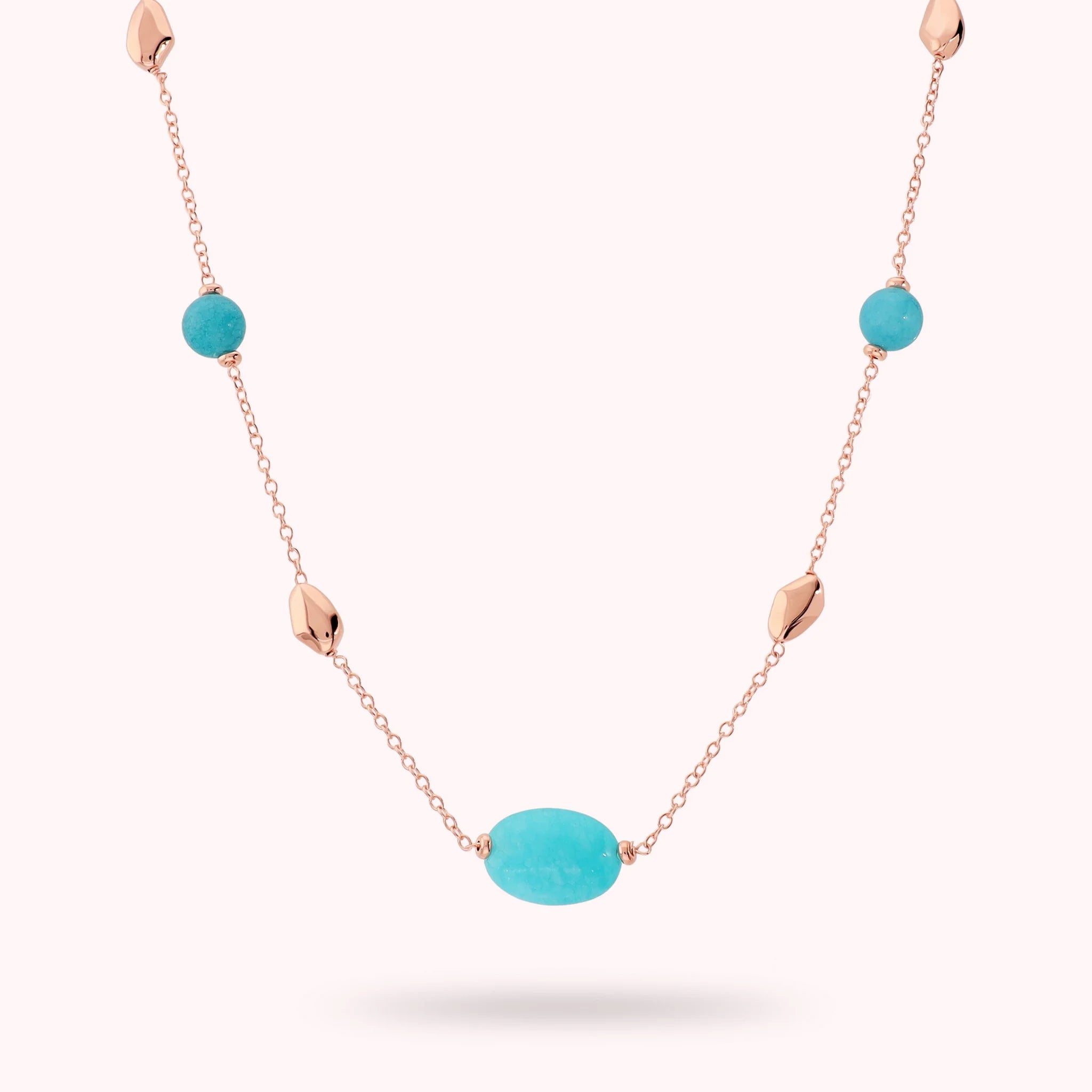 Collana Lunga con Pepite Lucide e Quarzite Azzurra