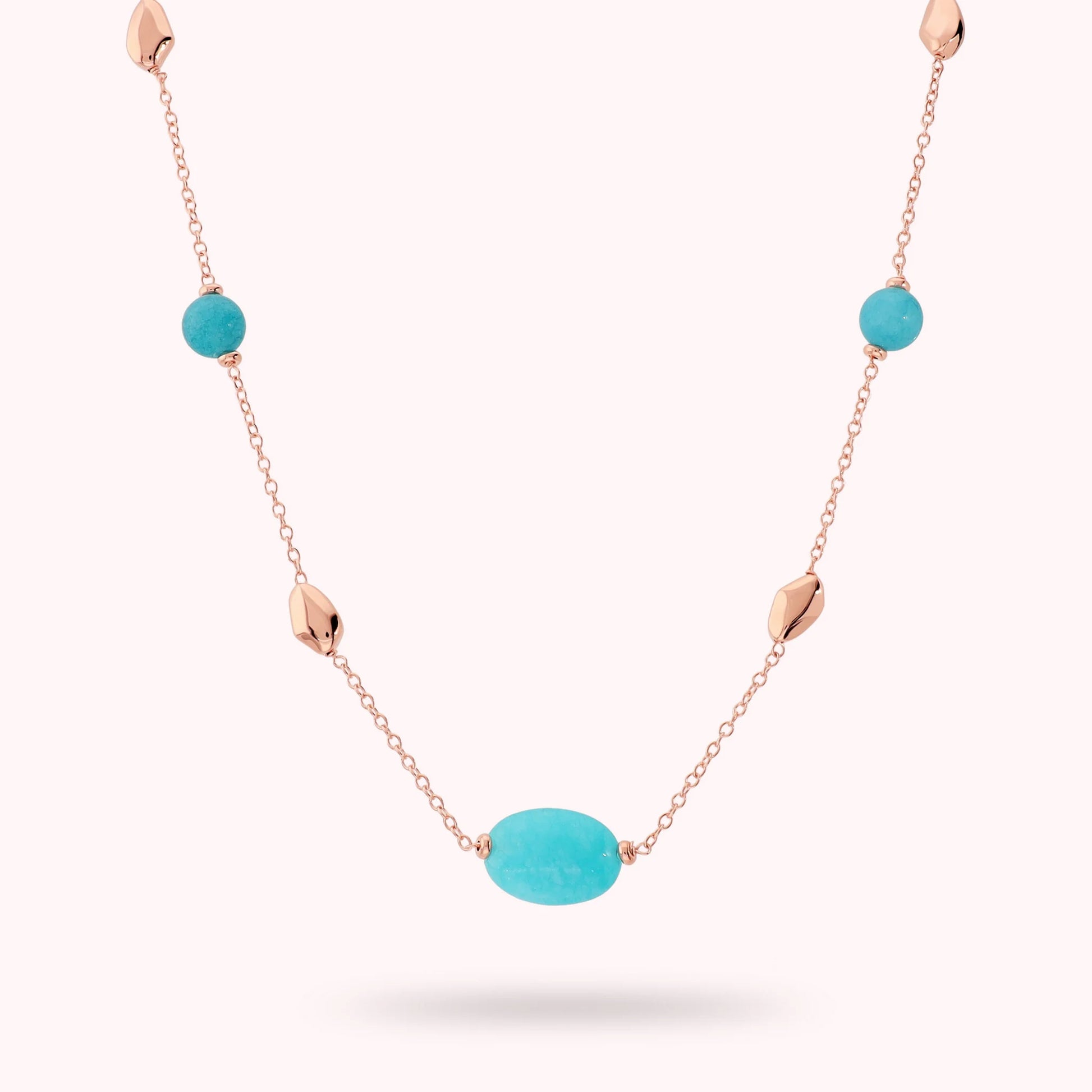 Collana Lunga con Pepite Lucide e Quarzite Azzurra