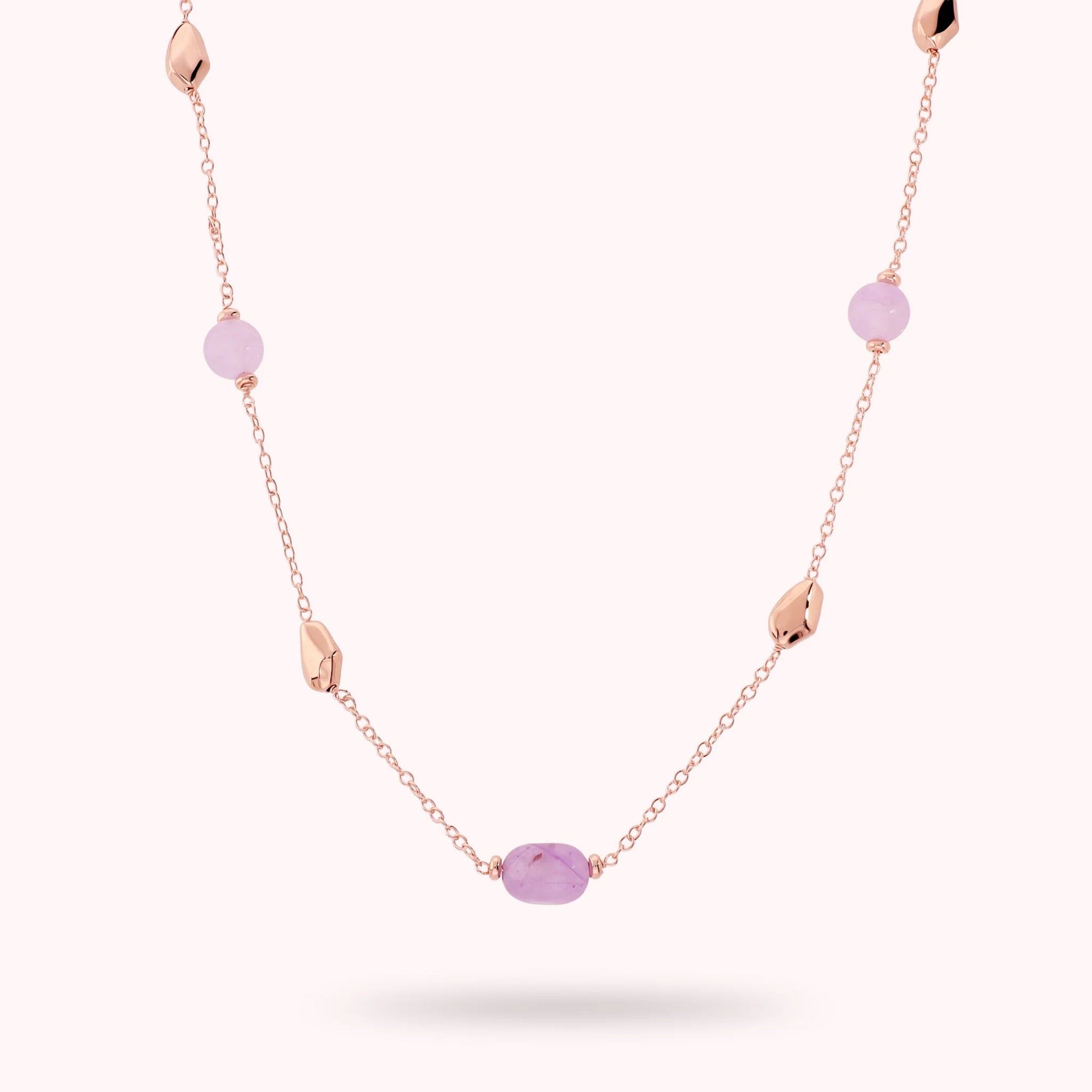 Collana Lunga con Pepite Lucide e Quarzite Viola