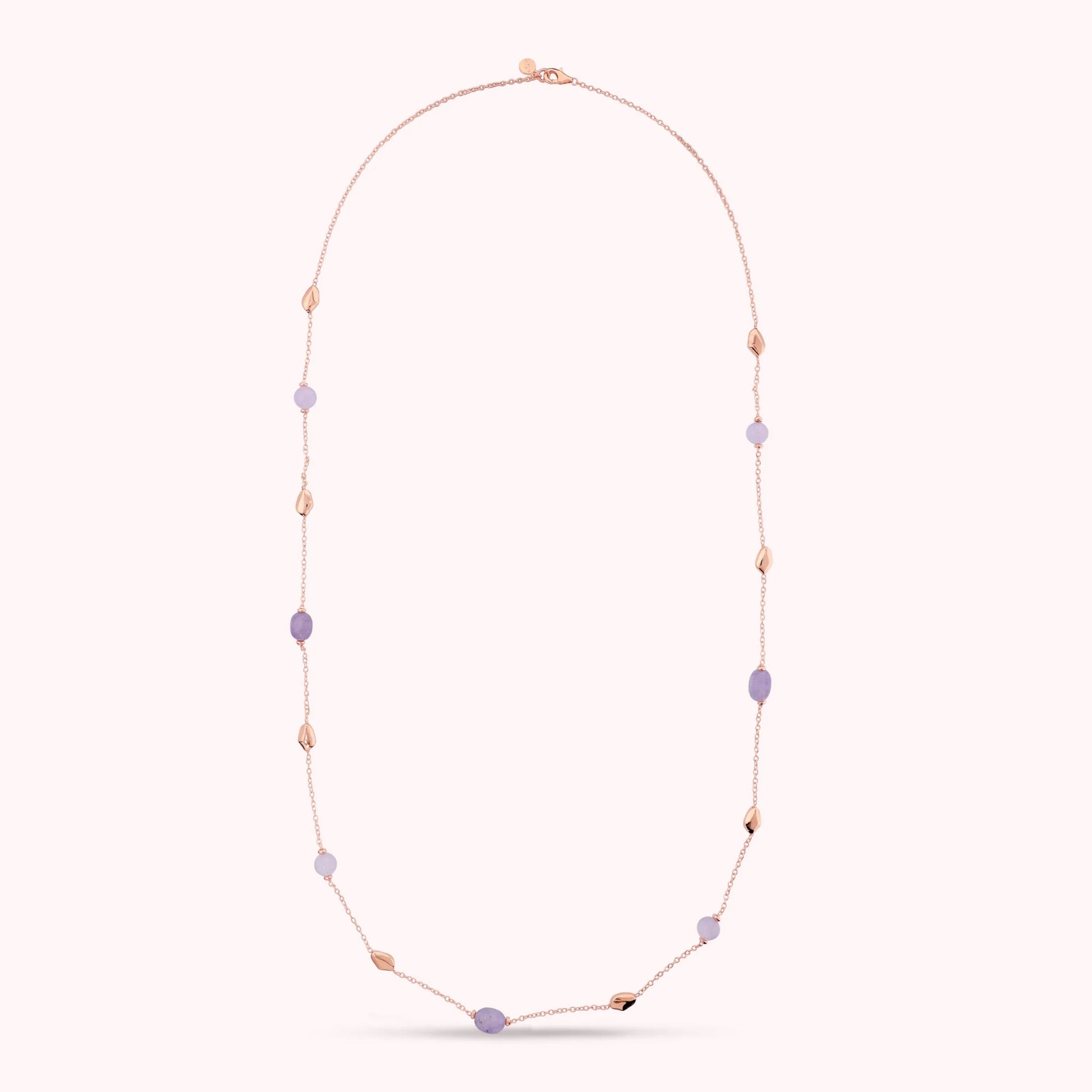 Long Necklace with Shiny Nuggets and Purple Quartzite