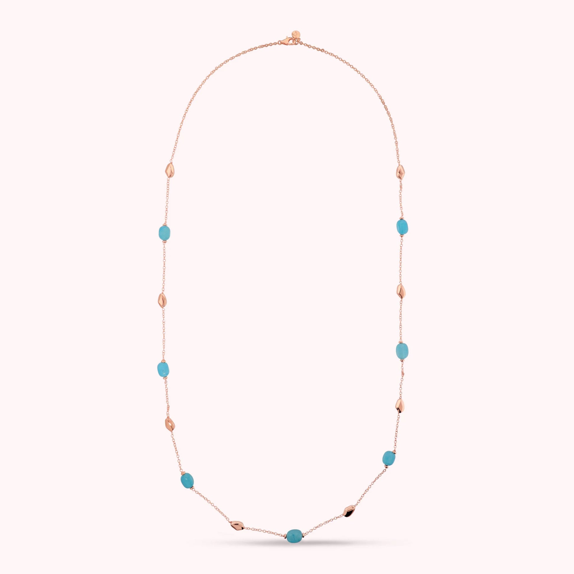 Collana Lunga con Pepite Lucide e Quarzite Azzurra Sfaccettata