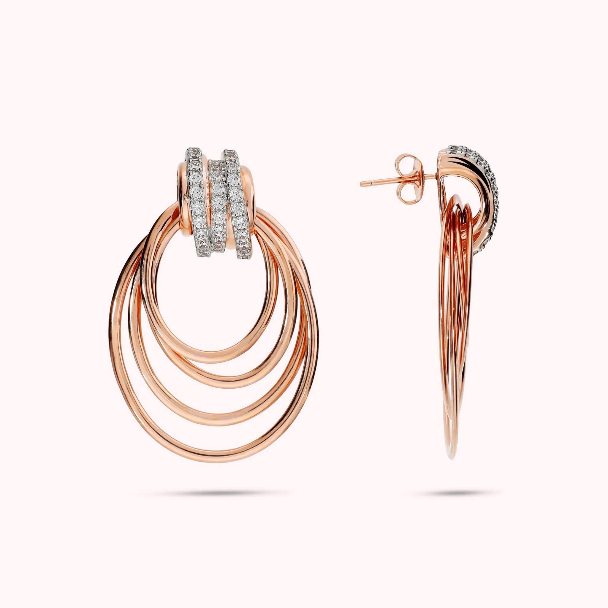 Degradé multi-strand drop earrings with cubic zirconia, plated with 18Kt gold