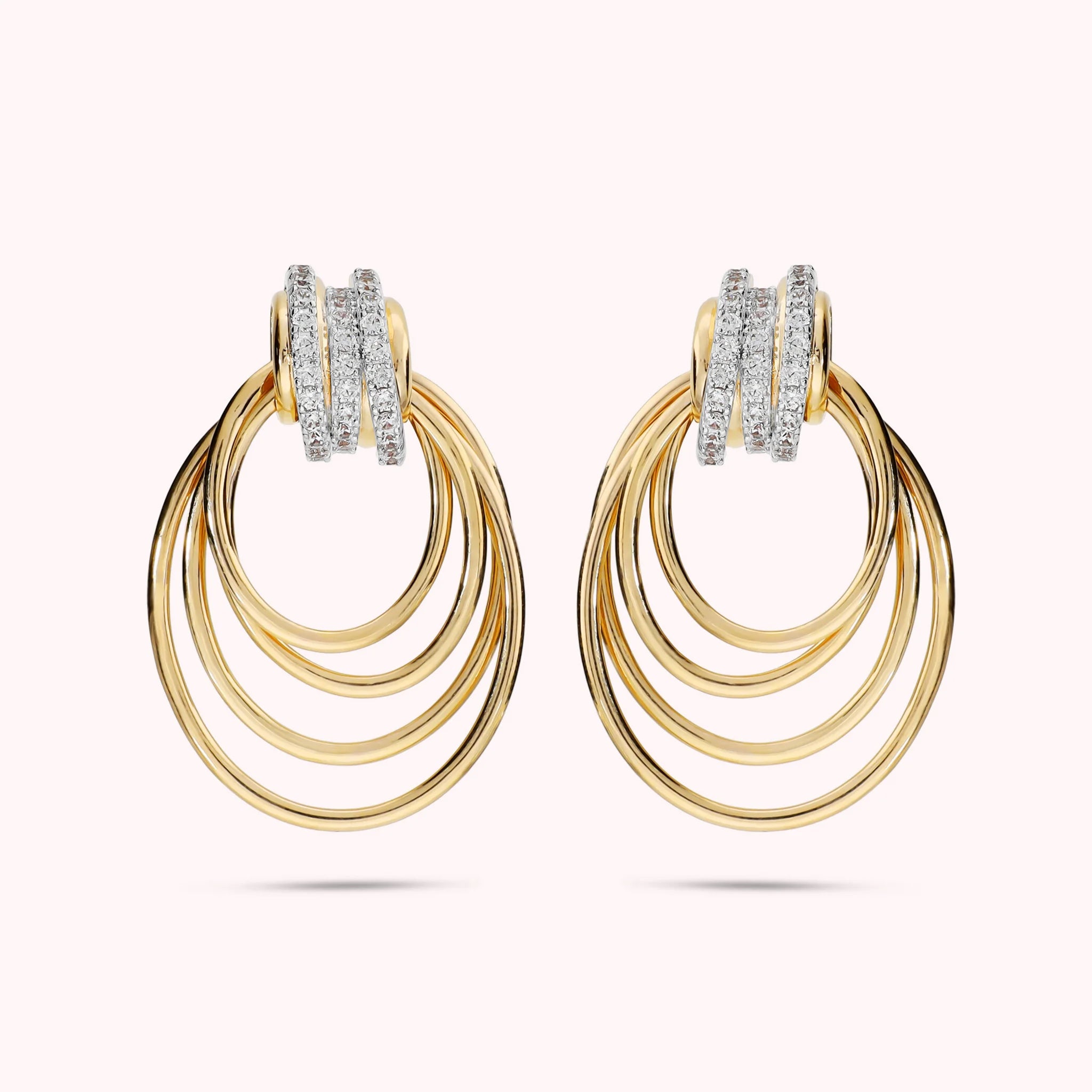 Degradé multi-strand drop earrings with cubic zirconia, plated with 18Kt gold
