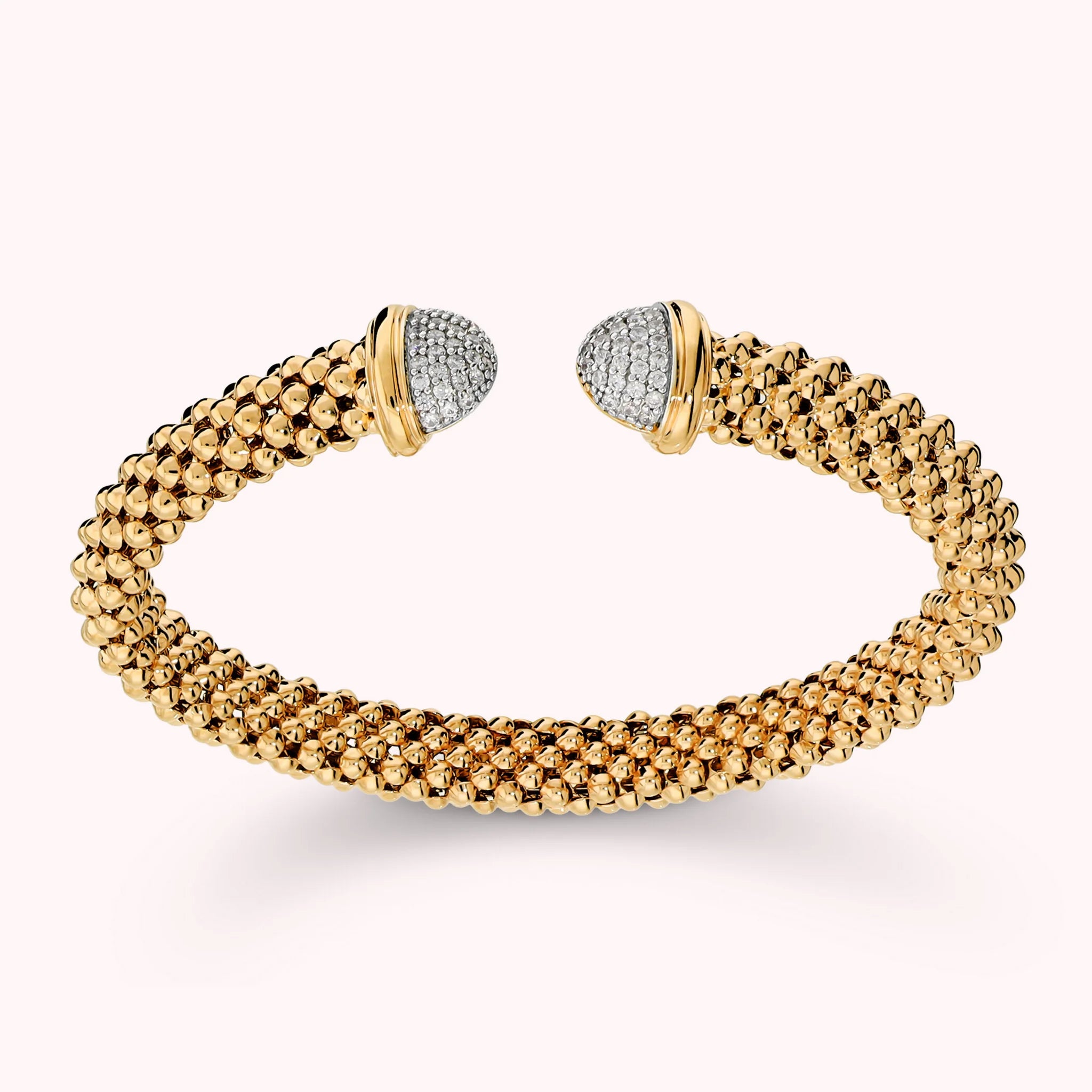 Bracelet semi-rigide ouvert à maille Popcorn avec extrémités serties de zircones cubiques
