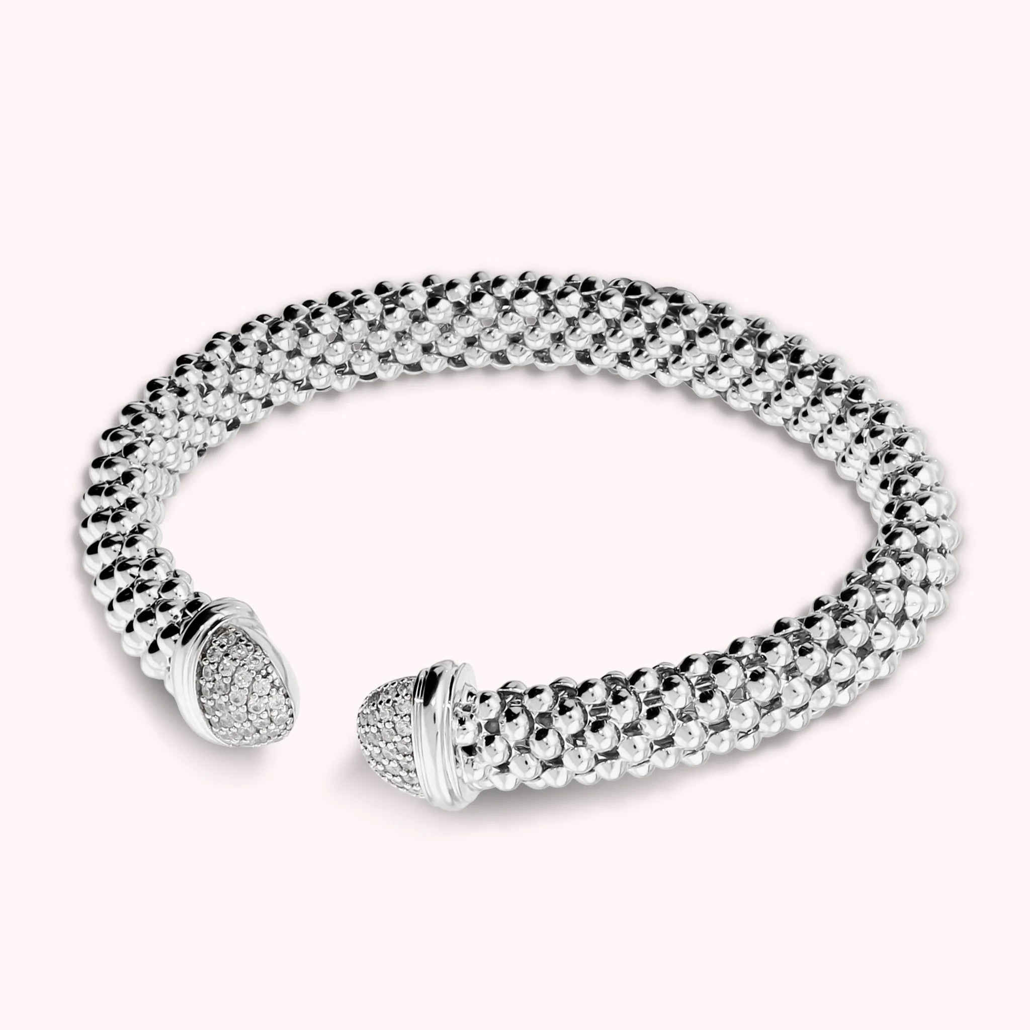 Bracelet semi-rigide ouvert à maille Popcorn avec extrémités serties de zircones cubiques
