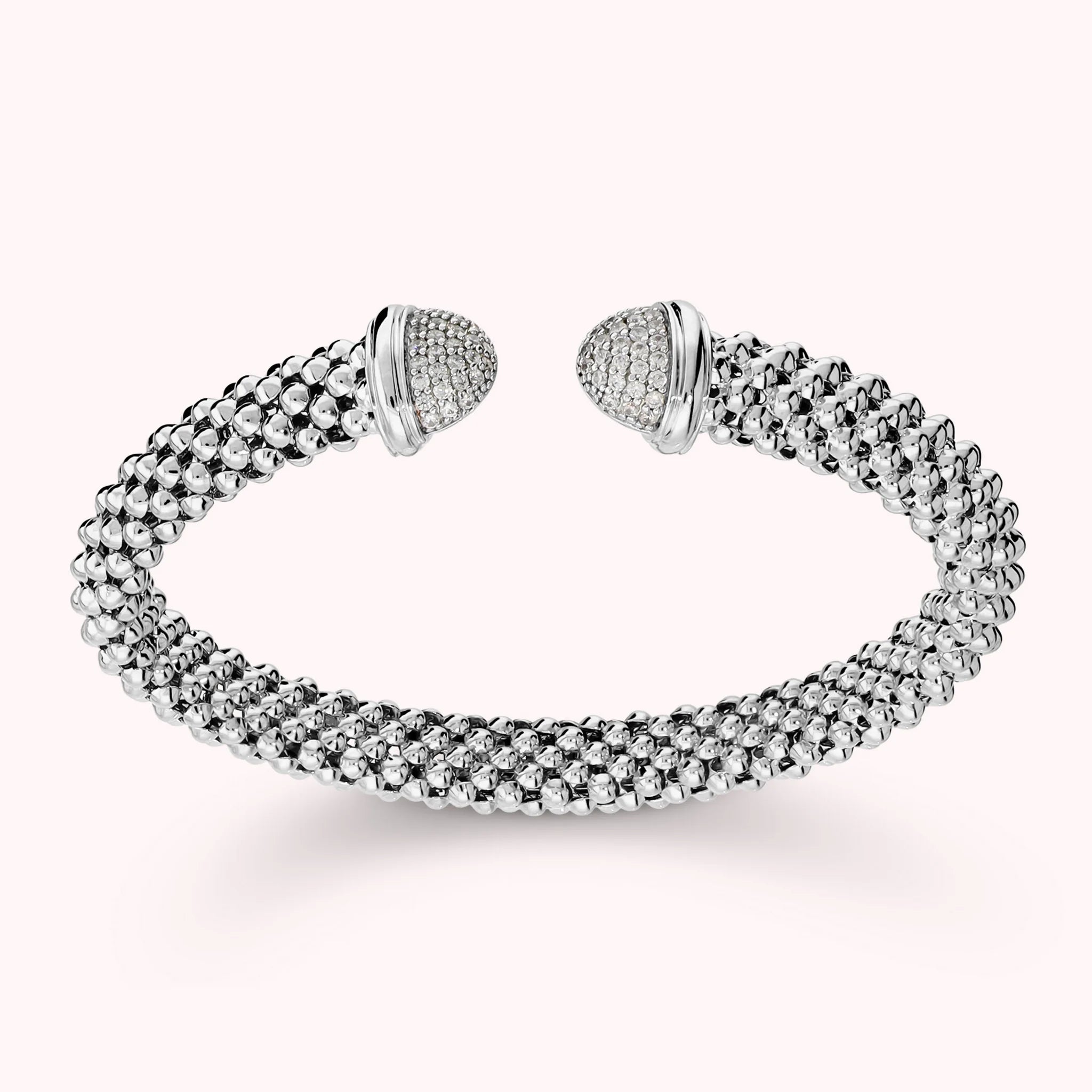 Bracelet semi-rigide ouvert à maille Popcorn avec extrémités serties de zircones cubiques