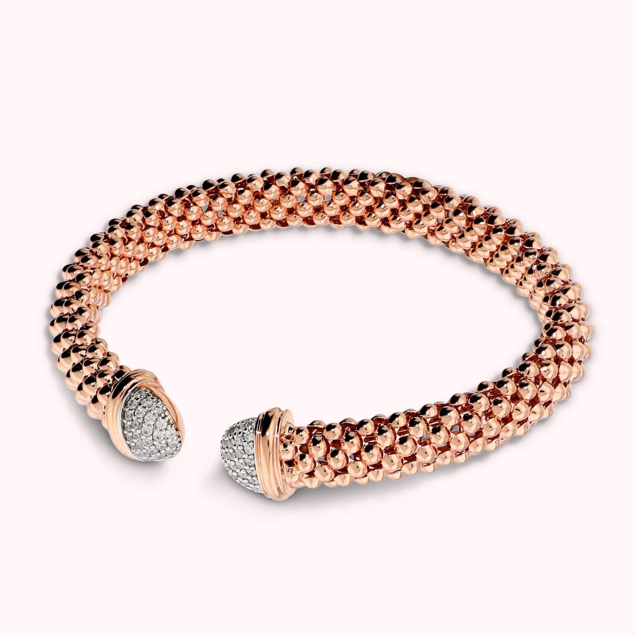 Bracelet semi-rigide ouvert à maille Popcorn avec extrémités serties de zircones cubiques