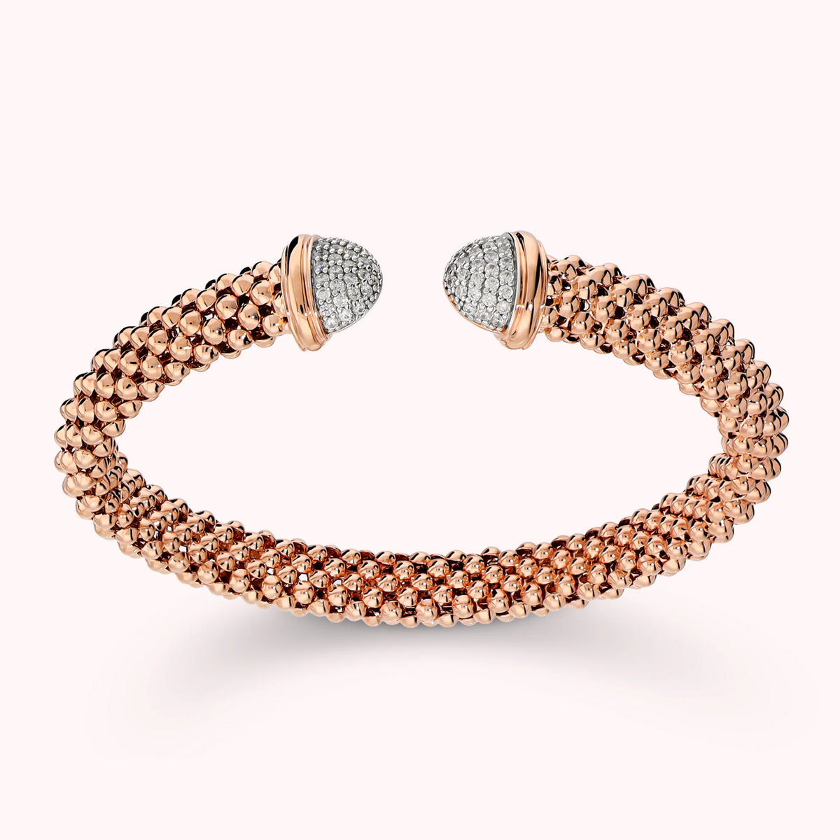 Open semi-rigid popcorn mesh bracelet with cubic zirconia pavé ends